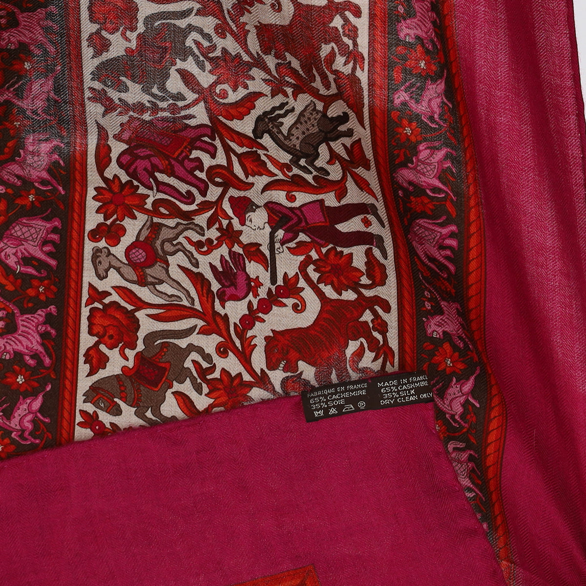 Pristine Hermès Chasse En Inde Cashmere Blend Silk Scarf
