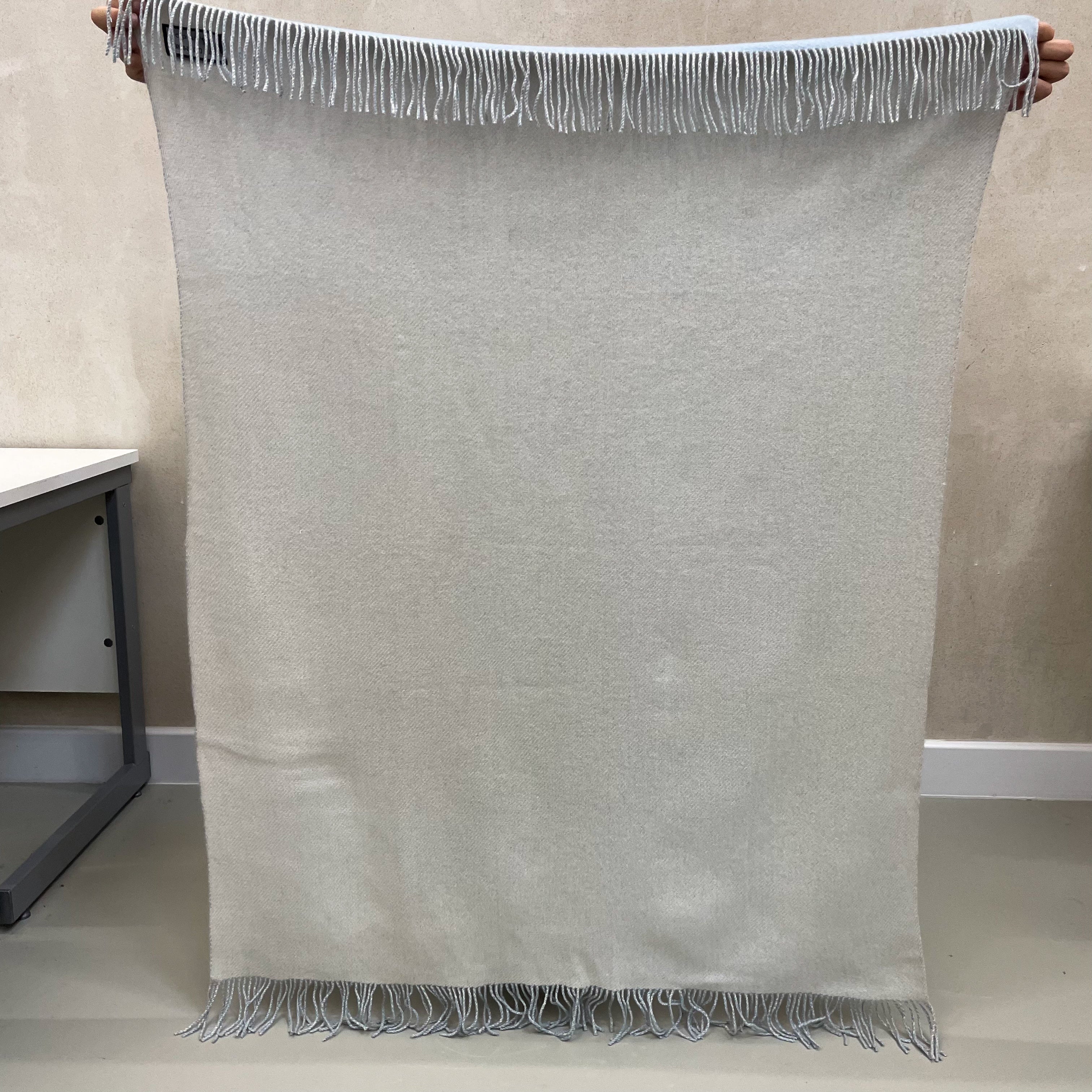 Sky and Ice Blue Cashmere Fringed Woven Blanket