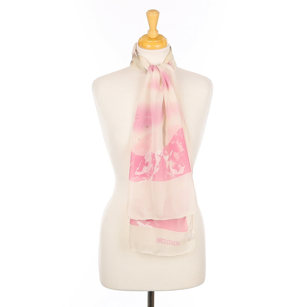 Enrico Coveri Pink and Cream Long Silk Scarf