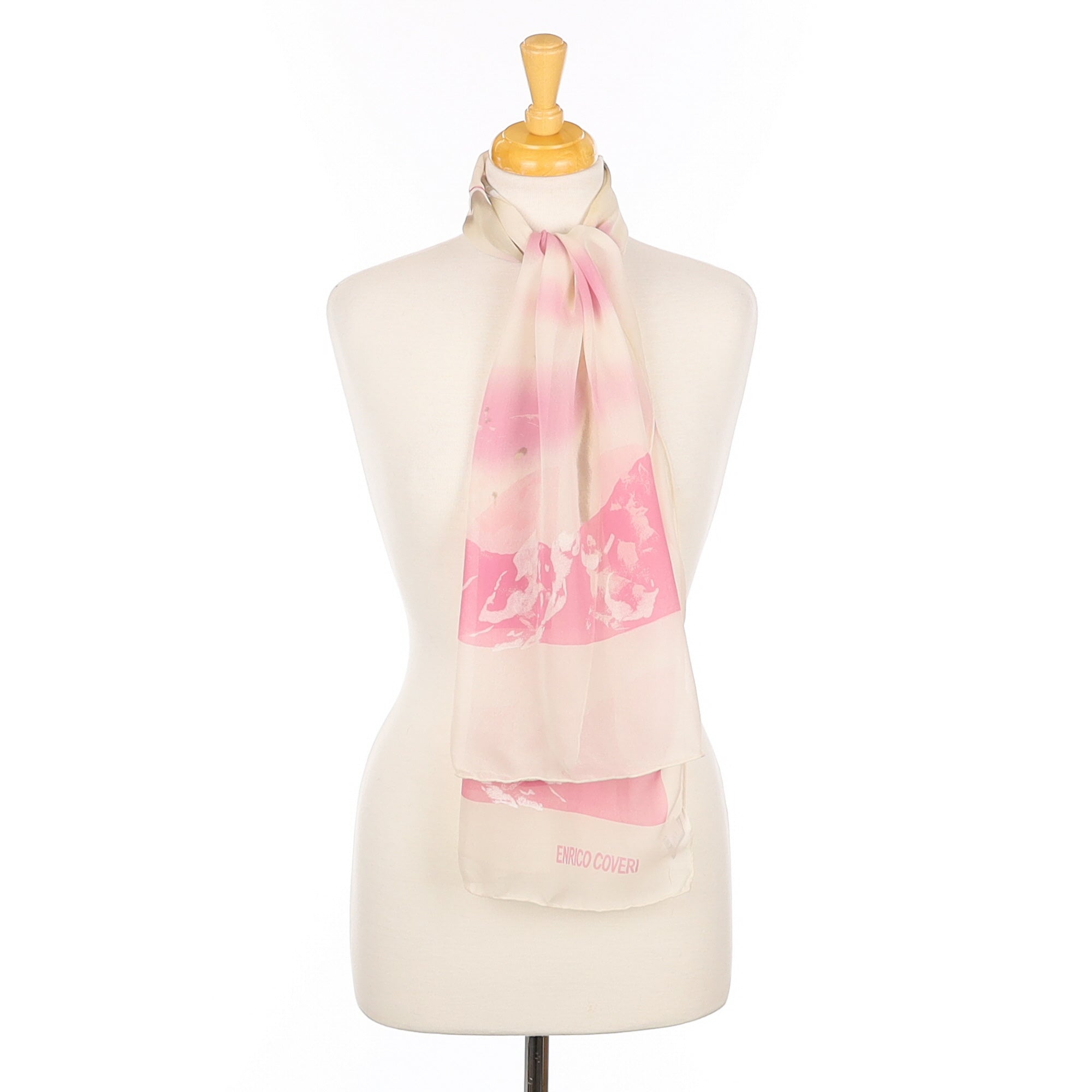 Enrico Coveri Pink and Cream Long Silk Scarf