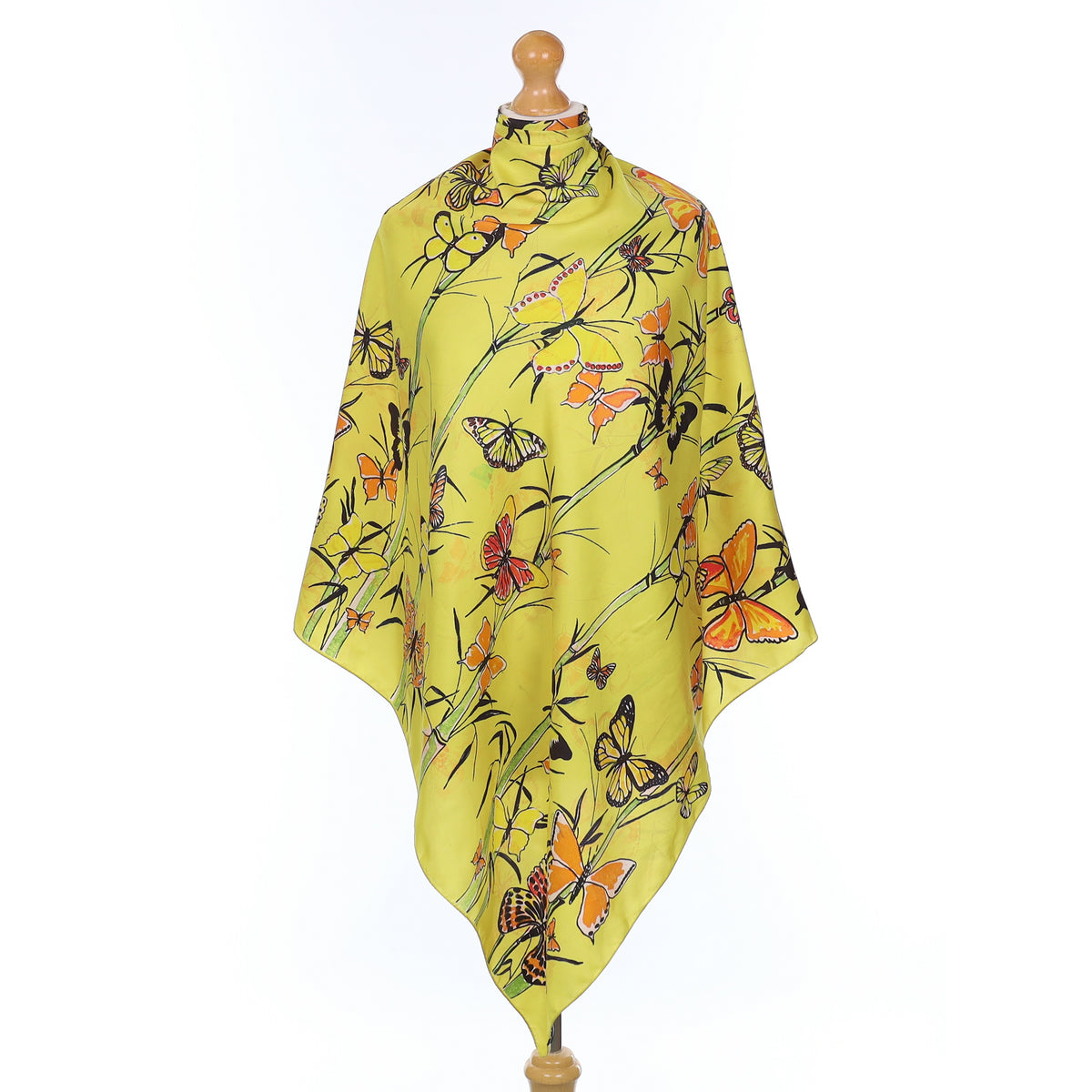 Lemon Yellow Butterfly Pattern Silk Scarf