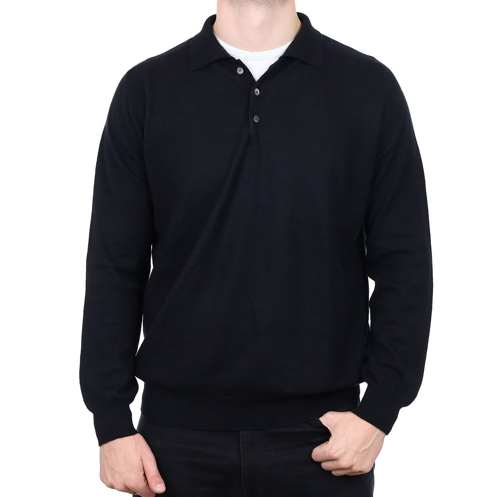 Men’s Black Cashmere Collared 1/4 Button Jumper XXL