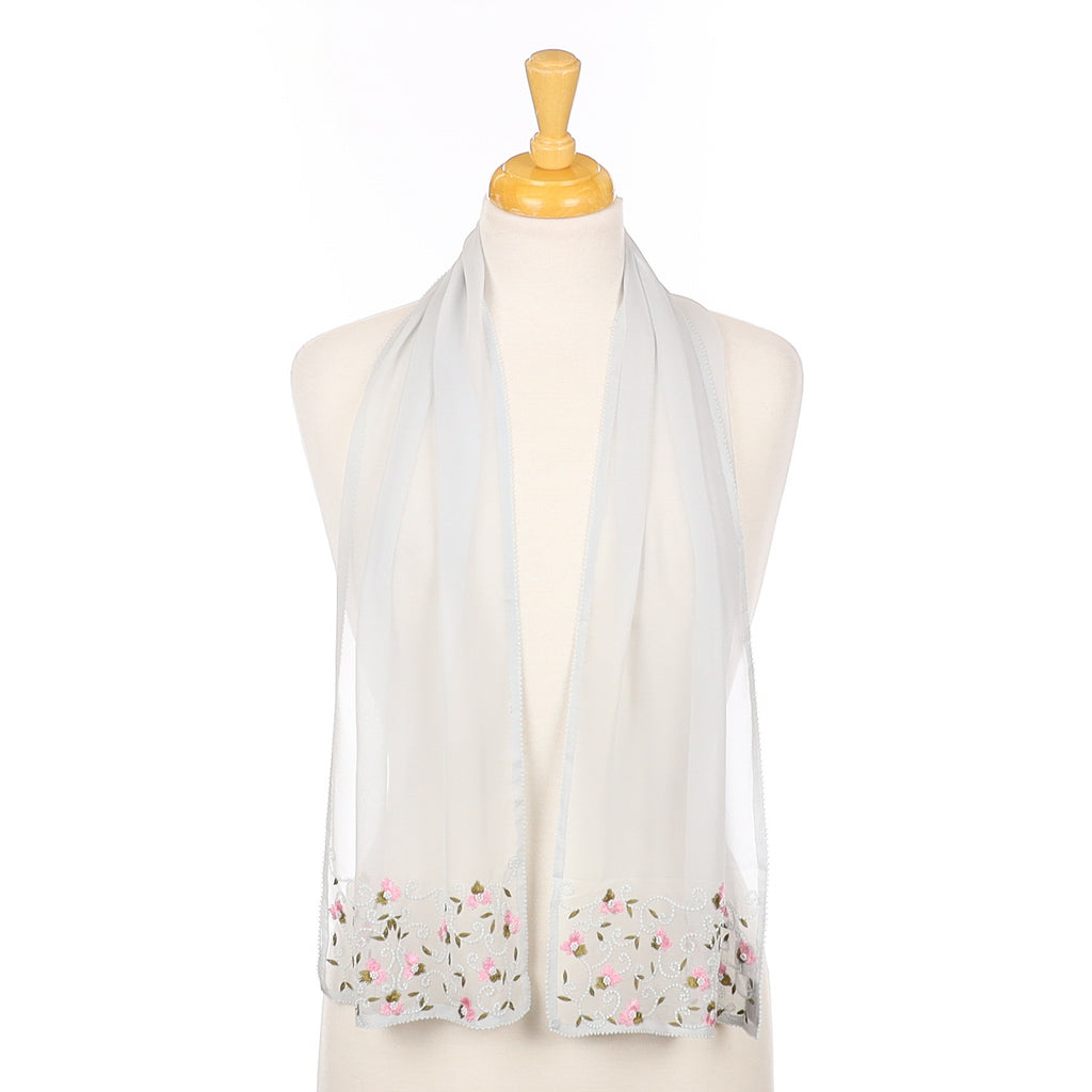 Boden Embroidered Pale grey Silk Scarf