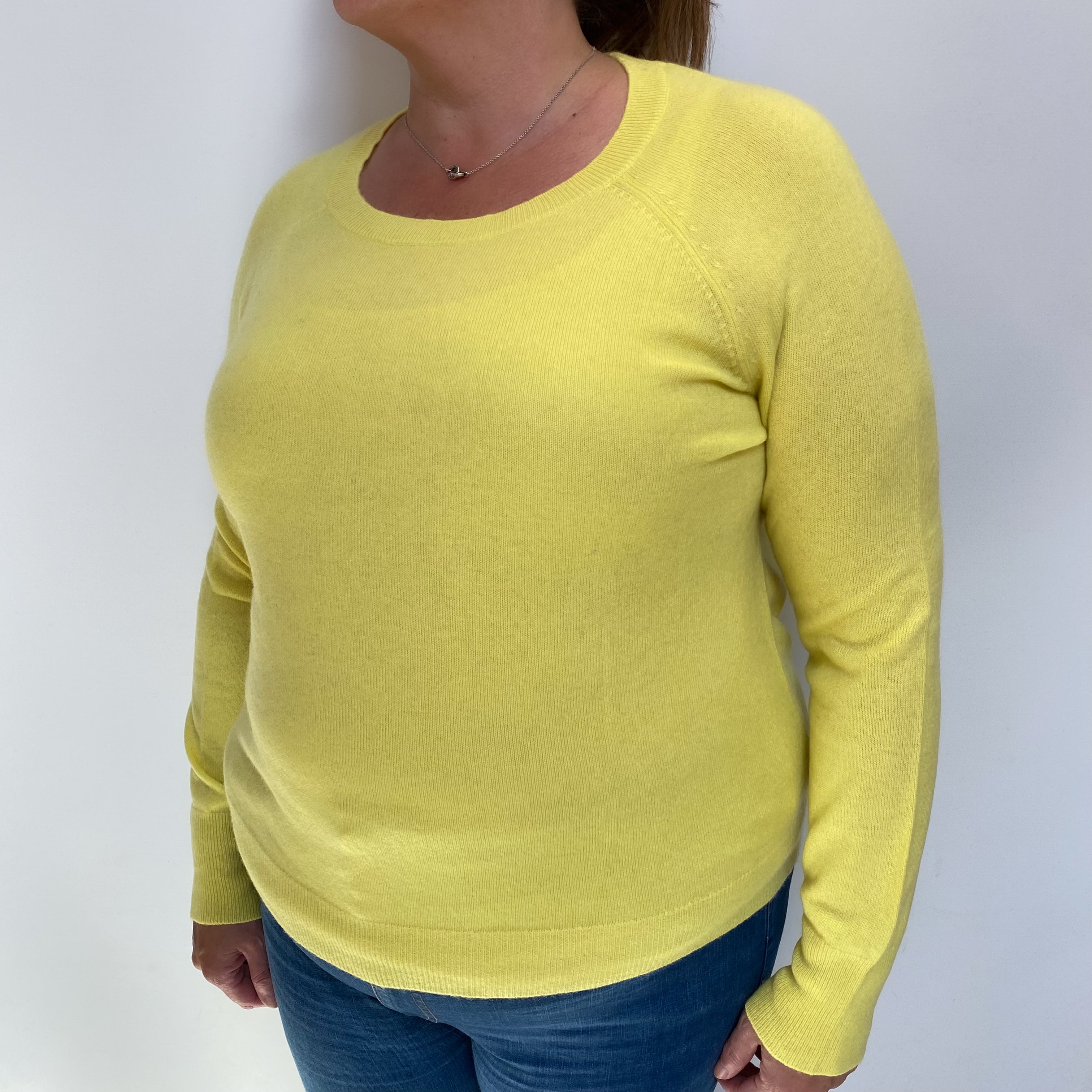 Bright Lemon Yellow Cashmere Crew Neck Jumper Extra Large