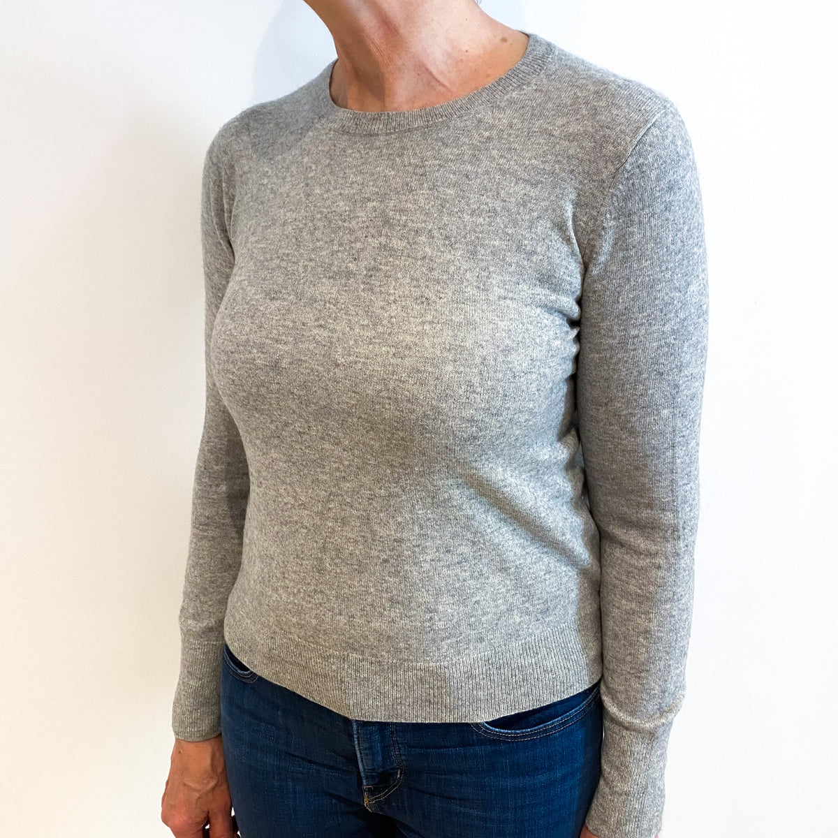 Smoke Grey Cashmere Crew Neck Jumper Medium