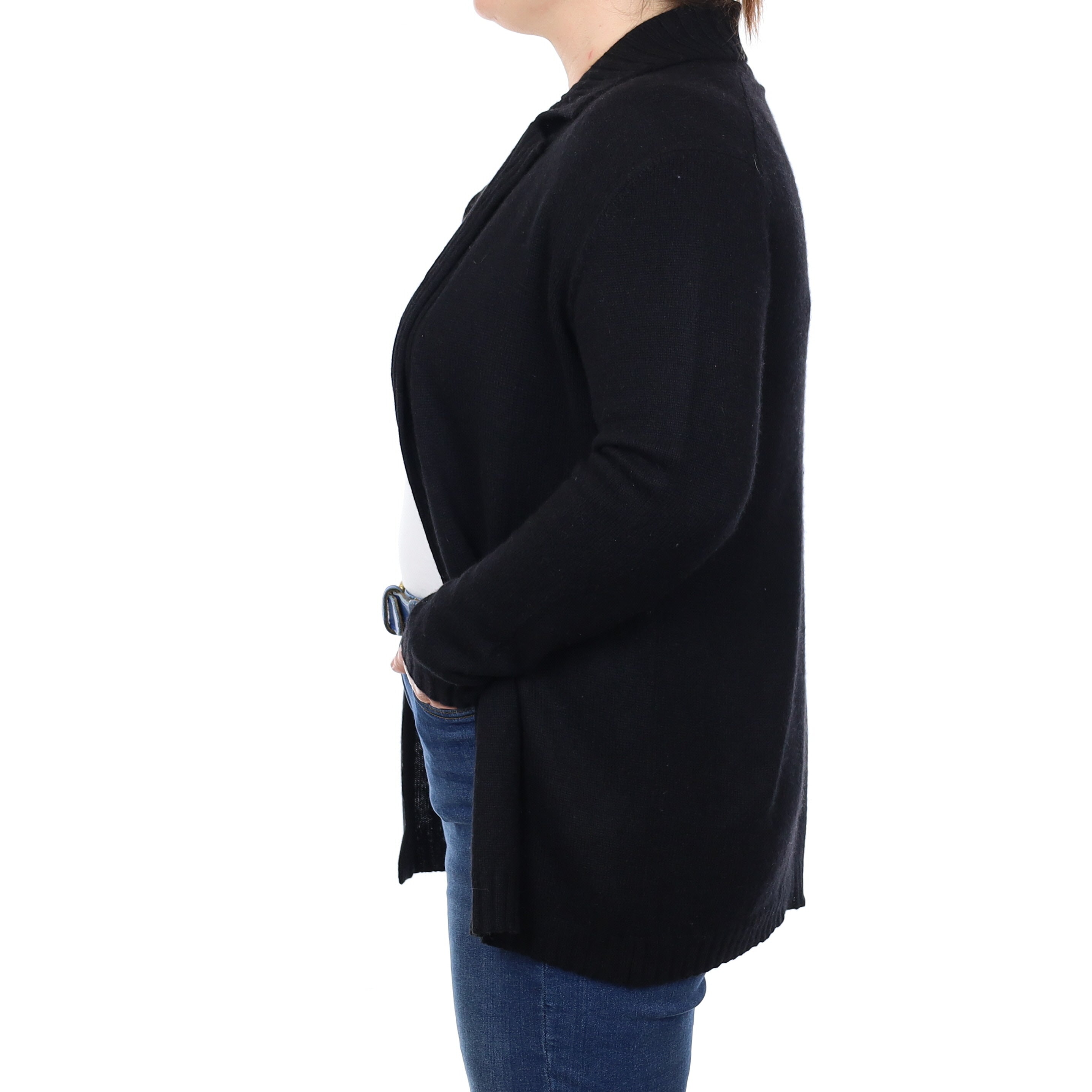Black Heavy Knit Cashmere Collared Edge to Edge Cardigan Large