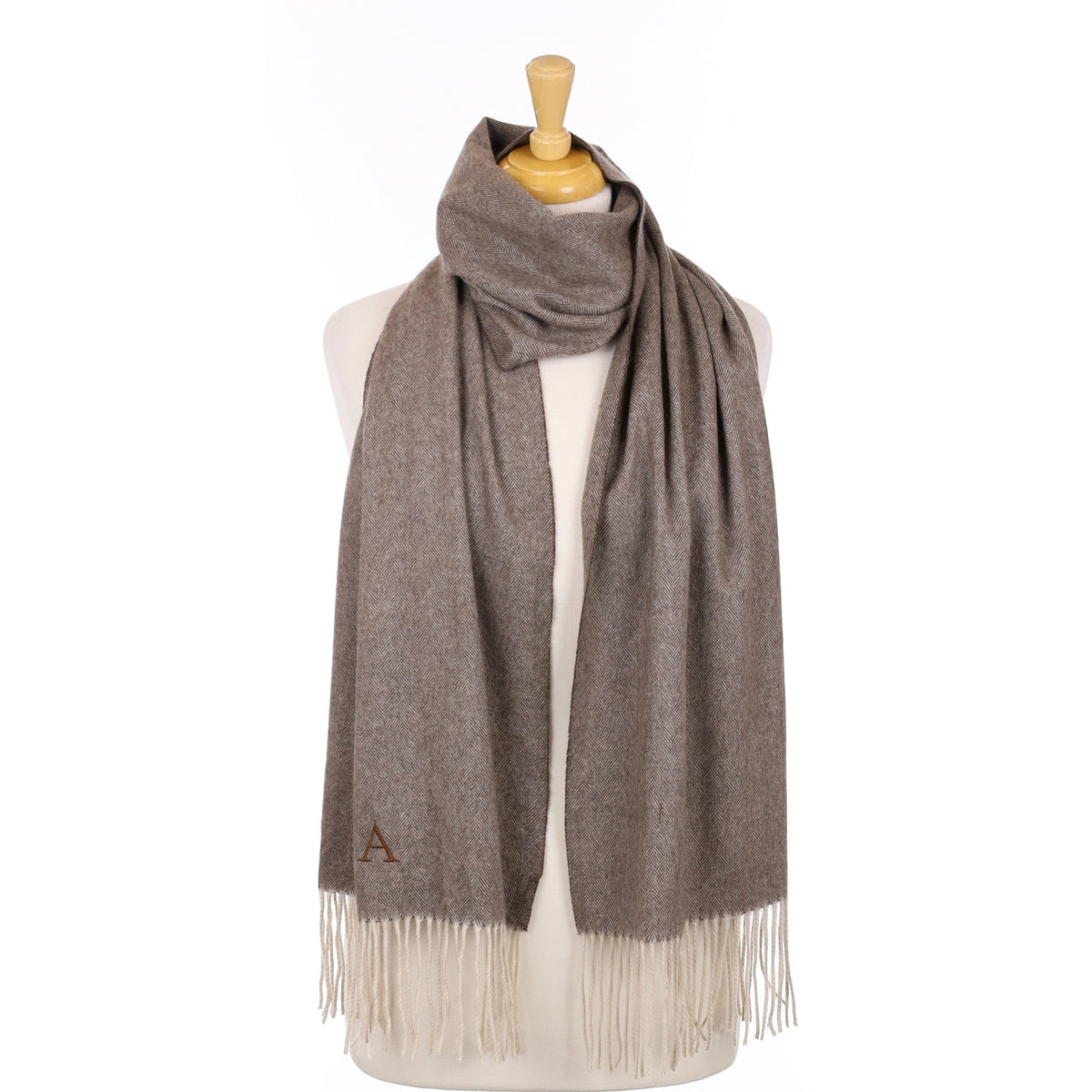 Brown Herringbone Cashmere Woven Scarf