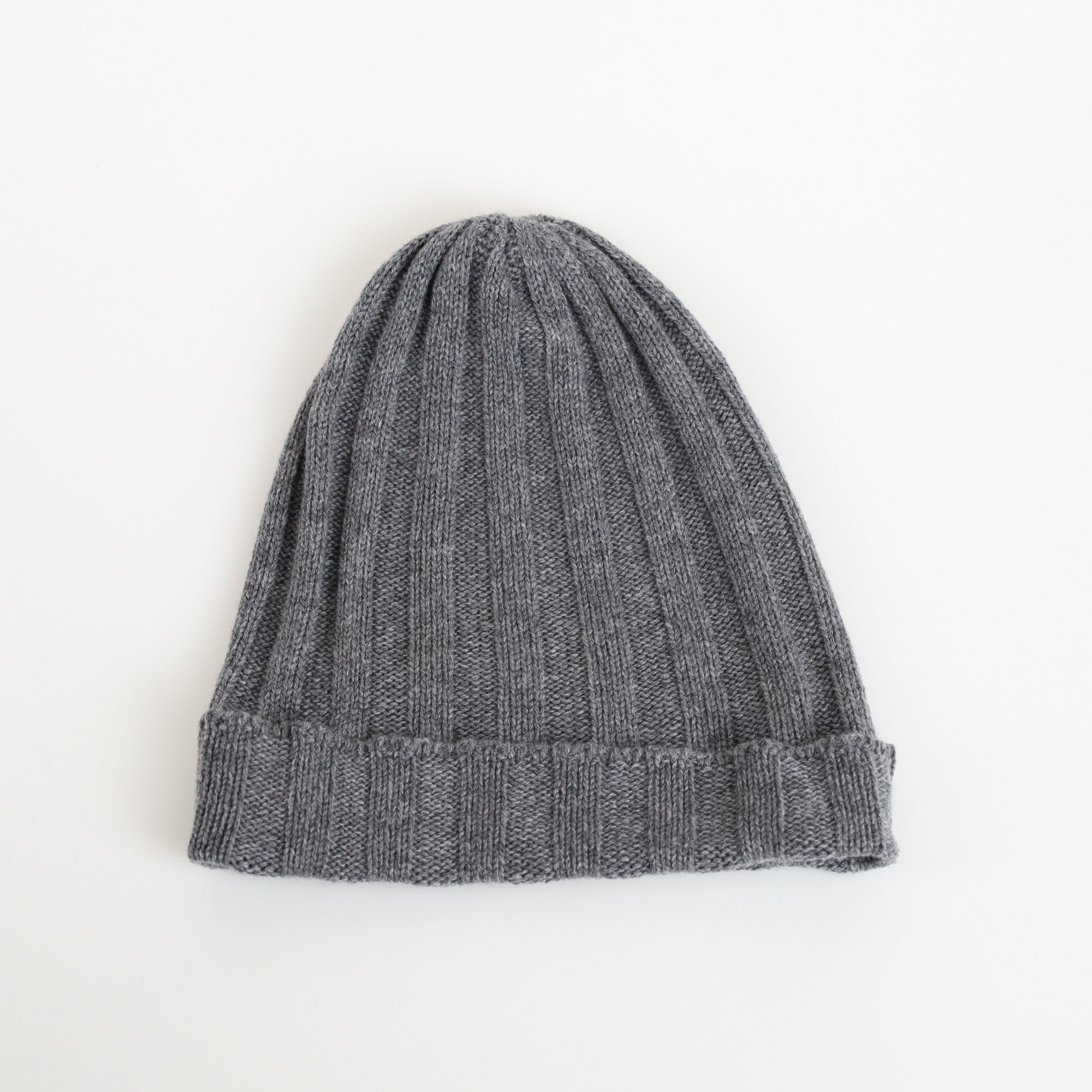 Slate Grey Ribbed Cashmere Beanie Hat