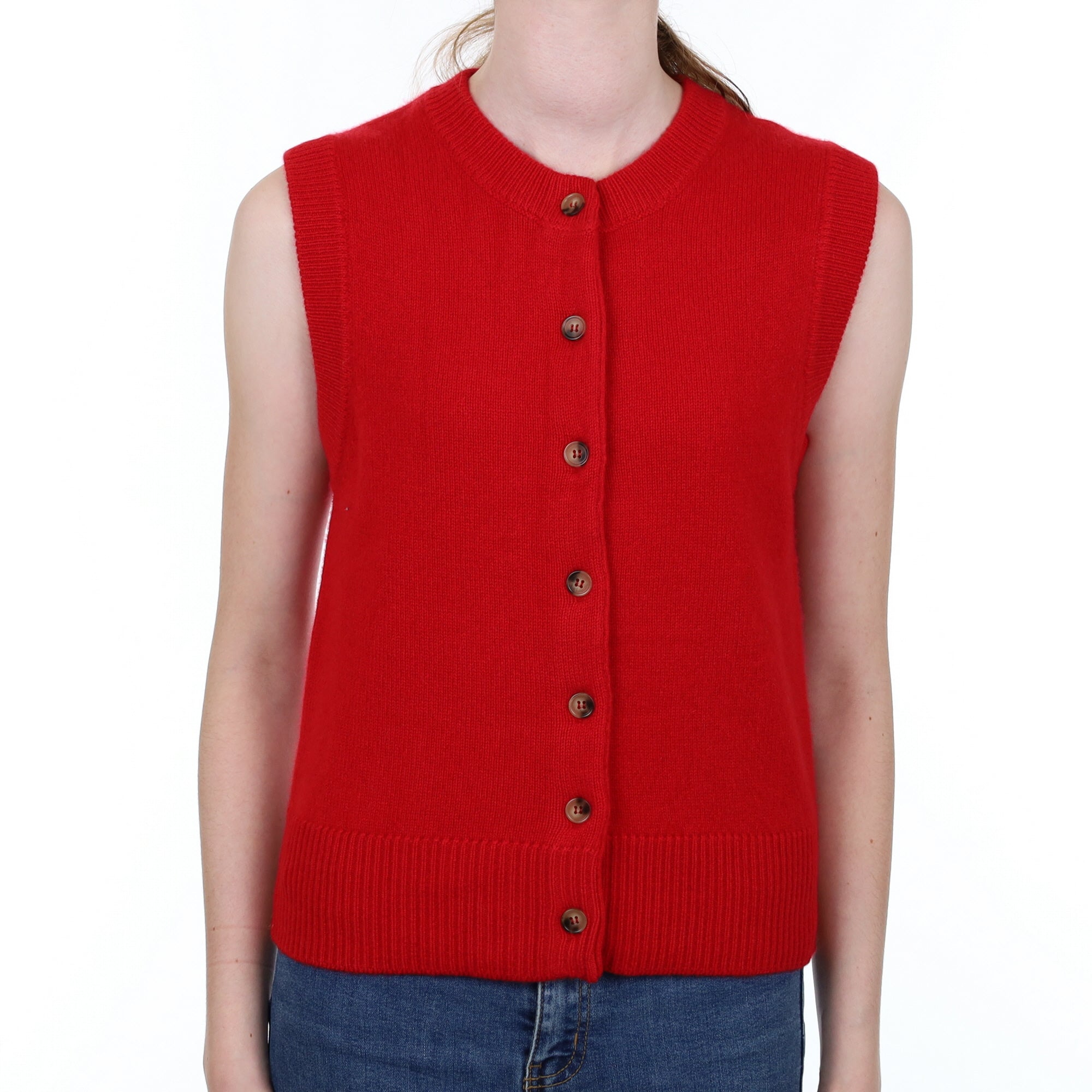 Brand New Post Box Red Luxury Cashmere Crew Neck Waistcoat Extra Small UK 6-8