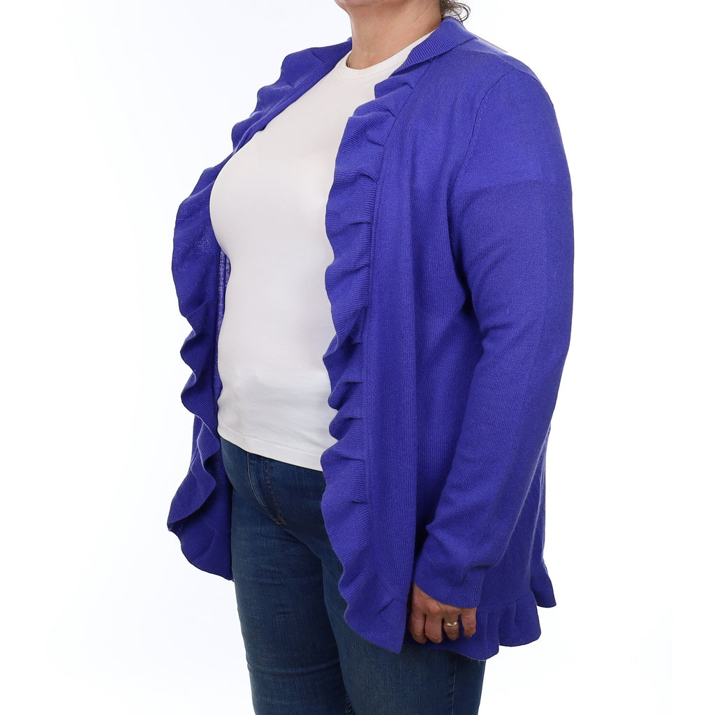 Hyacinth Purple Cashmere Ruffle Edge to Edge Cardigan Extra Large