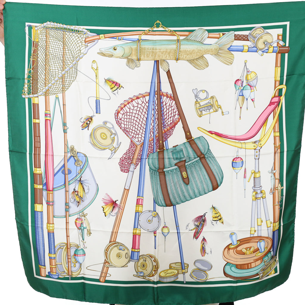 Brand New Gucci Angling Design Vintage Silk Scarf