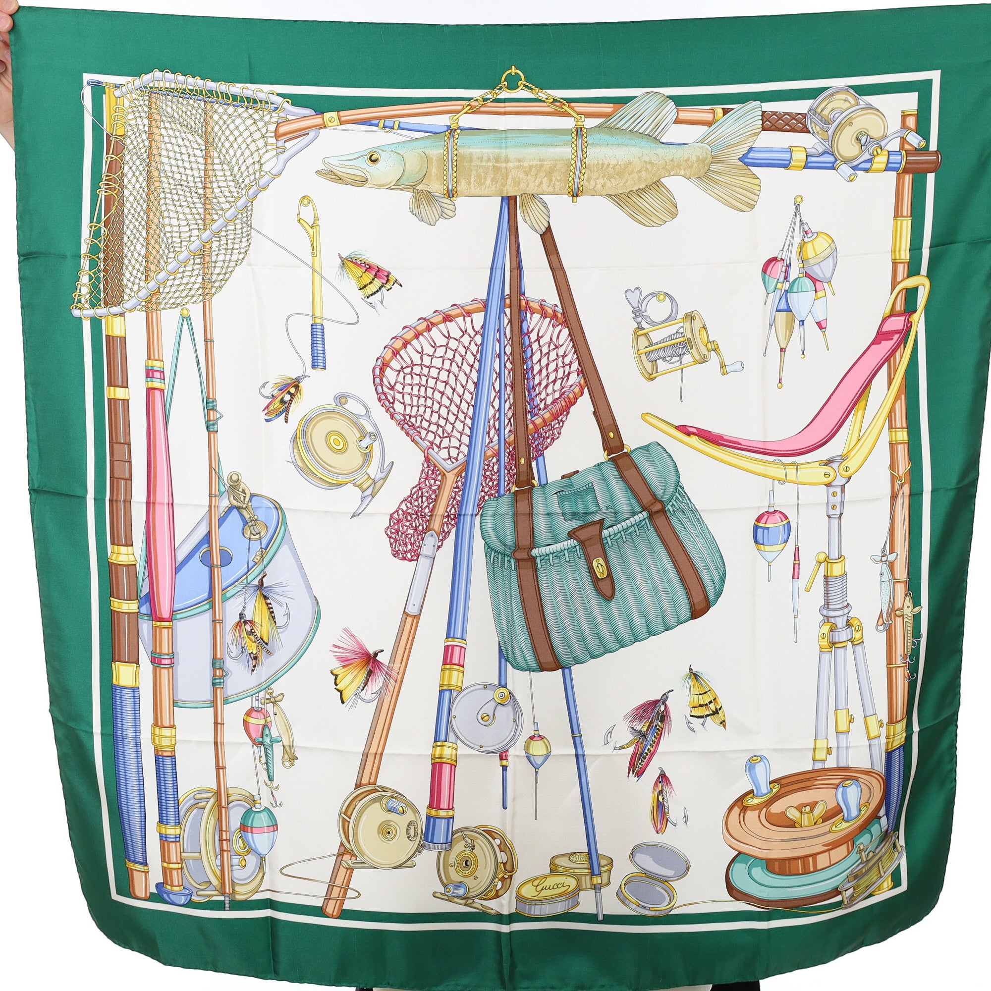 Brand New Gucci Angling Design Vintage Silk Scarf