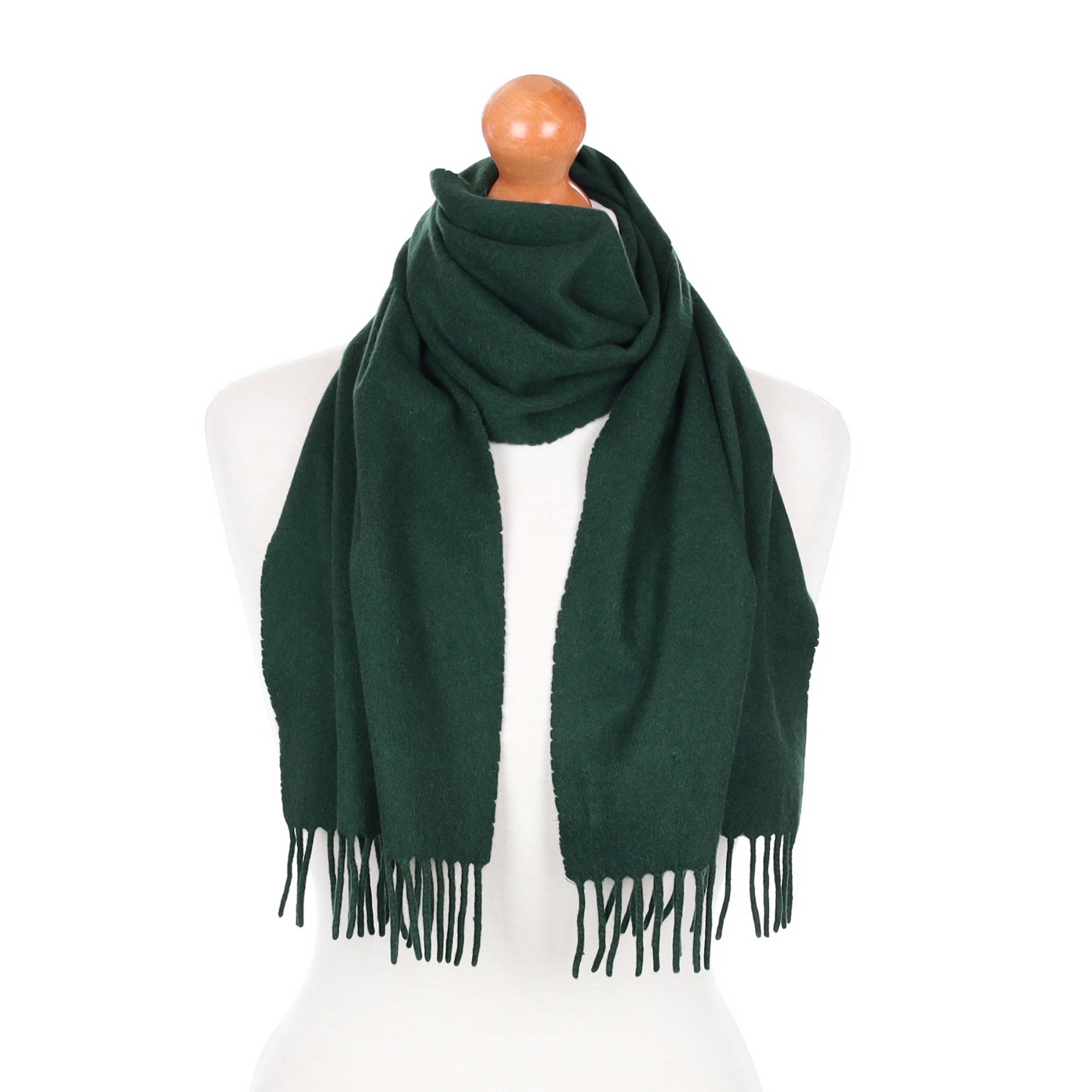 Bottle Green Fringed Cashmere Woven Scarf