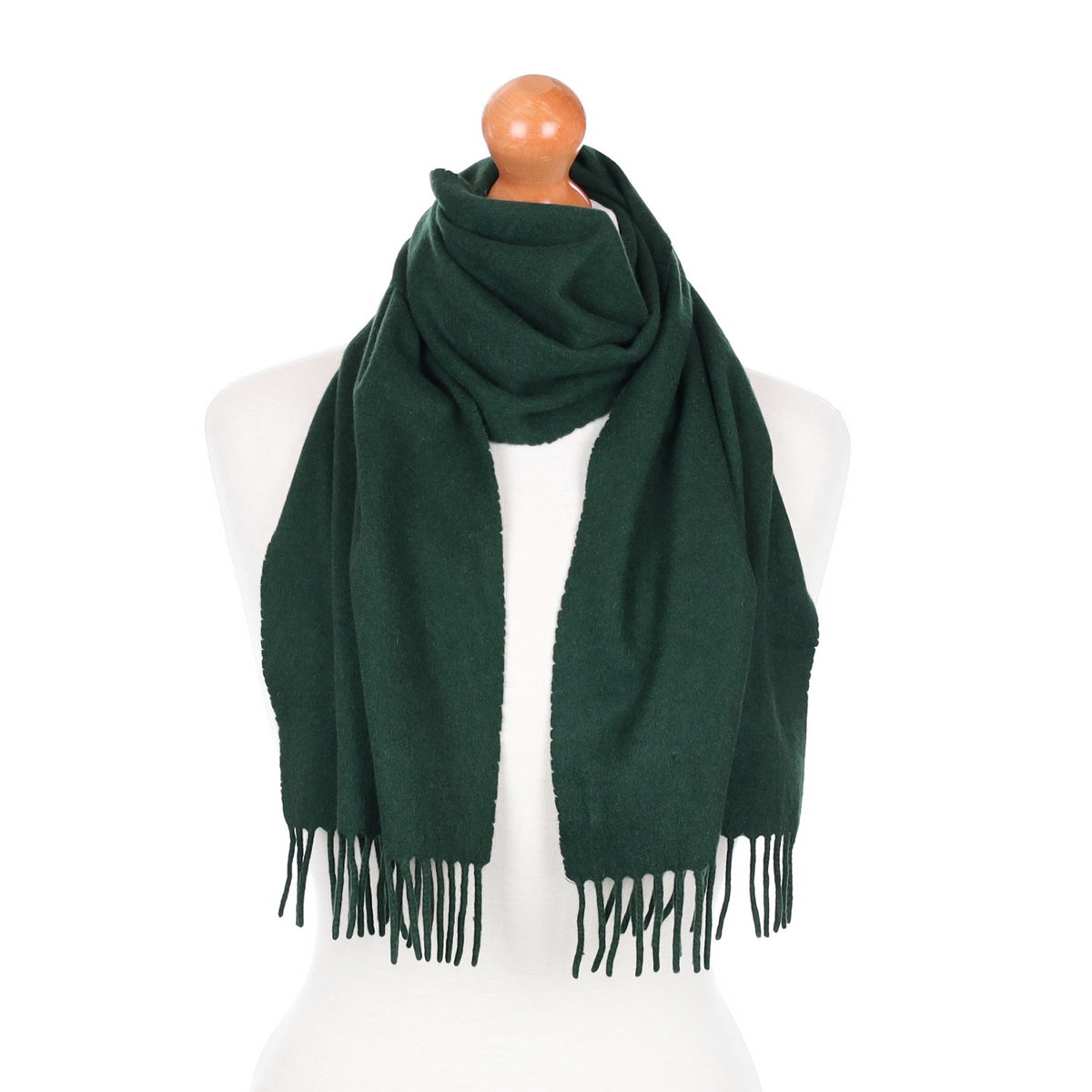 Bottle Green Fringed Cashmere Woven Scarf