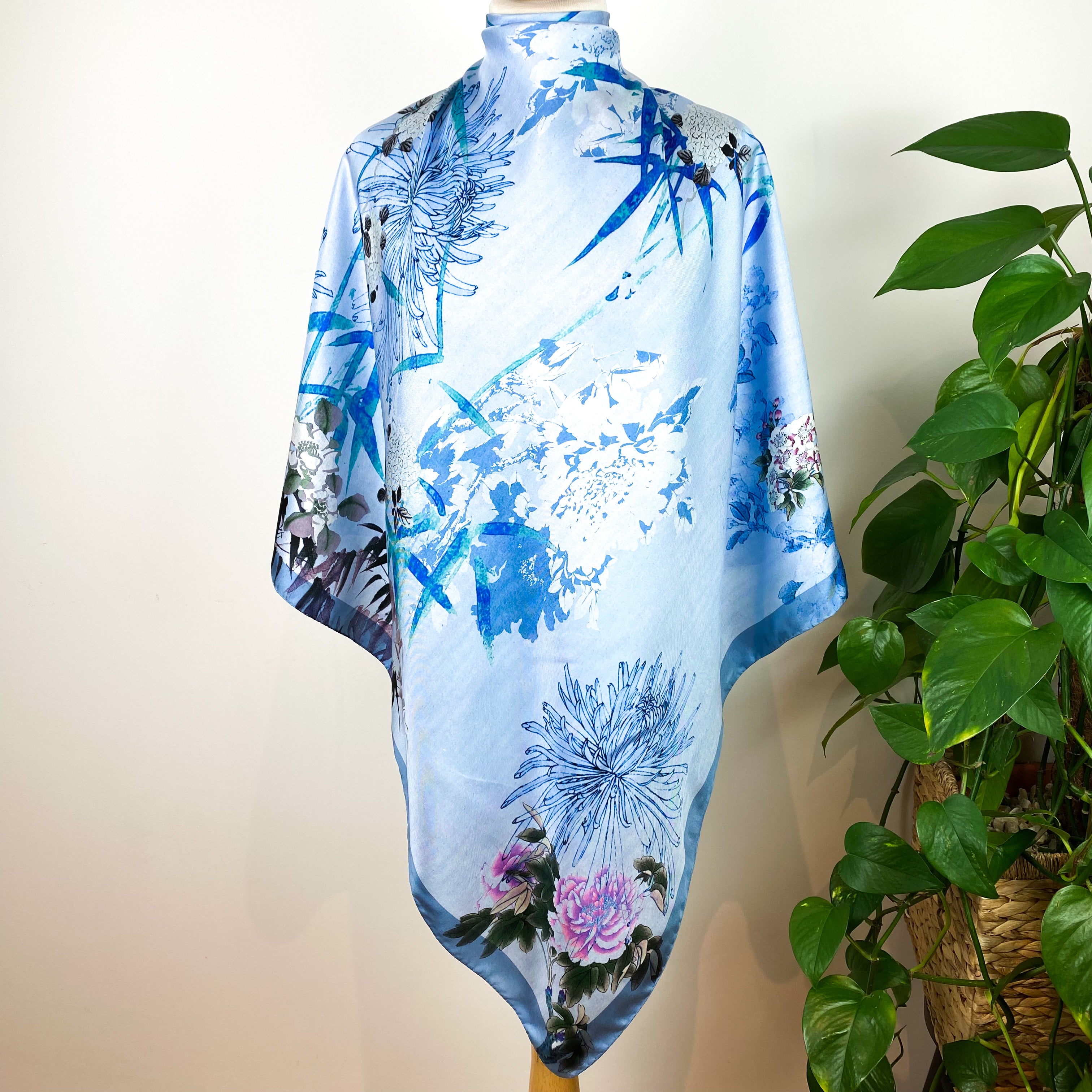 Abstract Floral Design Silk Scarf