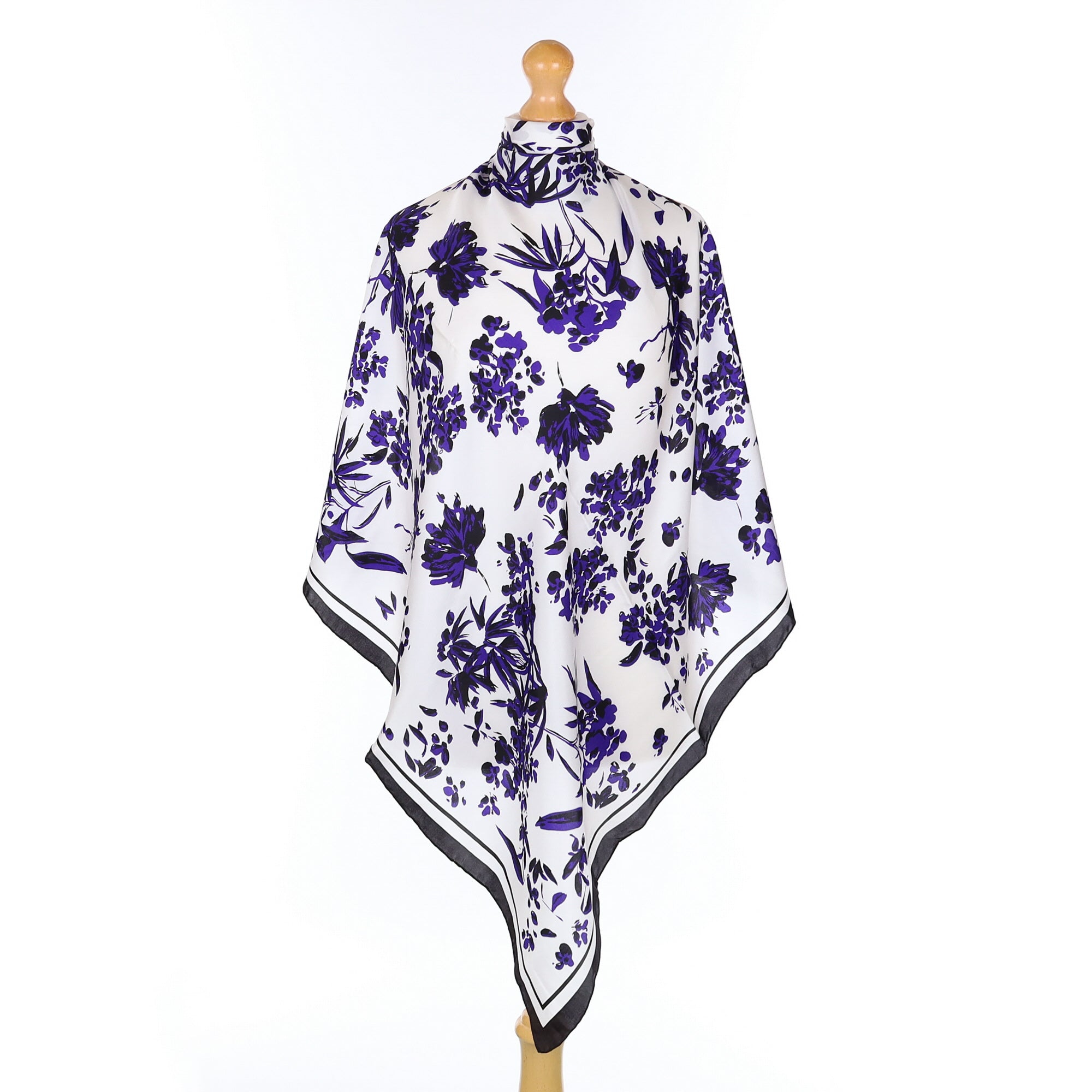 Beckford Silk Black And Blue Floral Silk Scarf