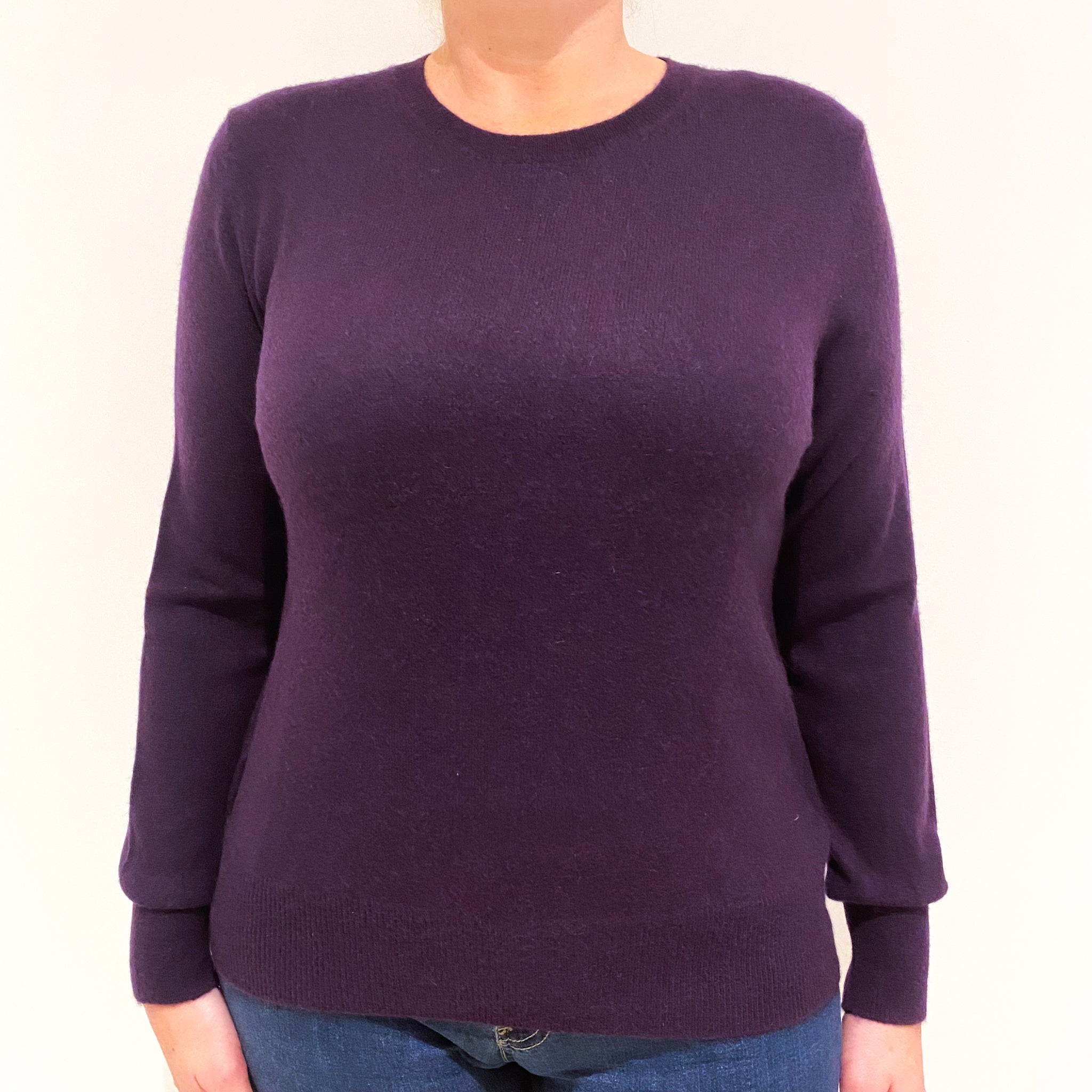 Grape Purple Cashmere Crew Neck Jumper Large
