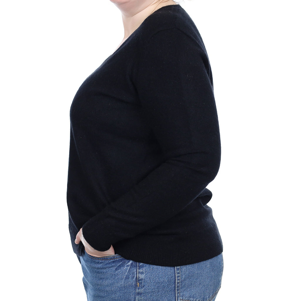 Black Cashmere V Neck Jumper Large