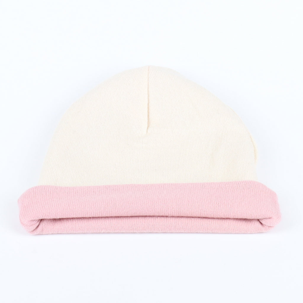 Soft Pink and Cream Reversible Cashmere Beanie Hat