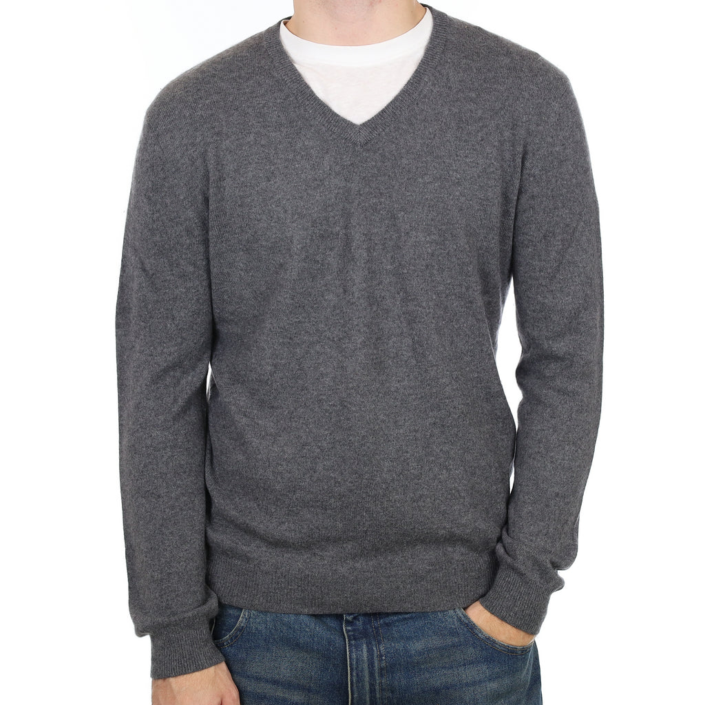 Men’s Slate Grey Cashmere V Neck Jumper Large