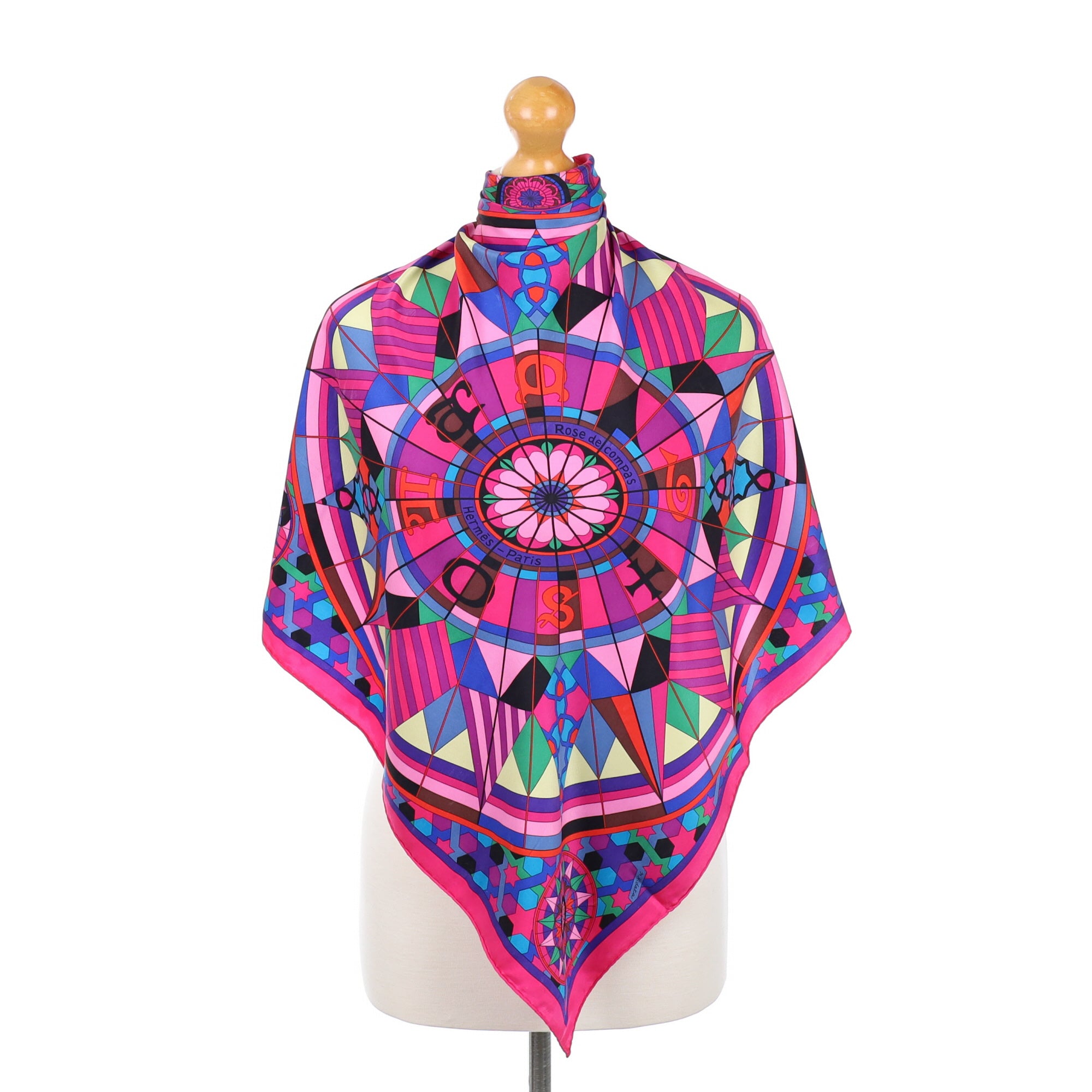 Hermès Rose de Compas Silk Scarf