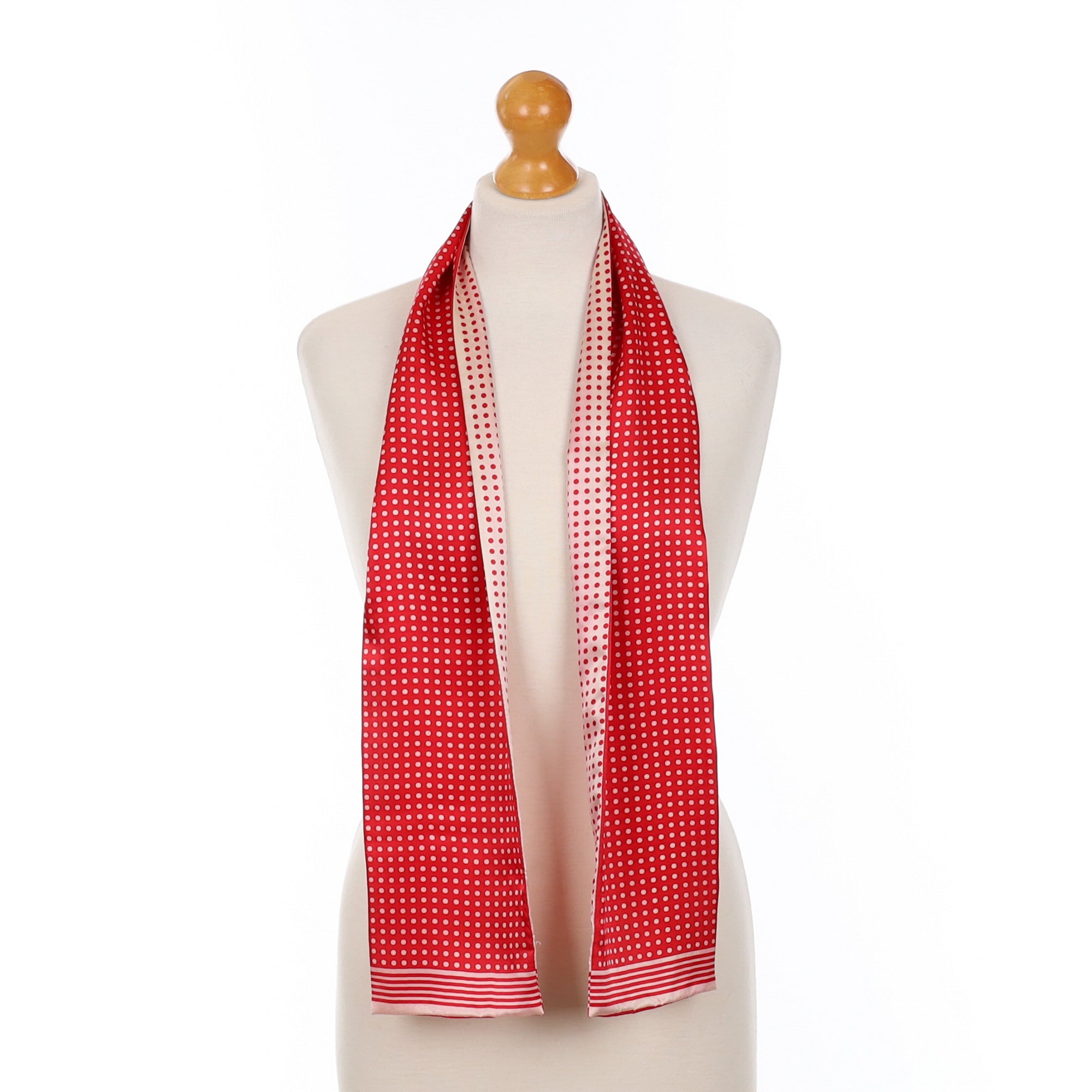 Red And White Spotted Long Silk Scarf
