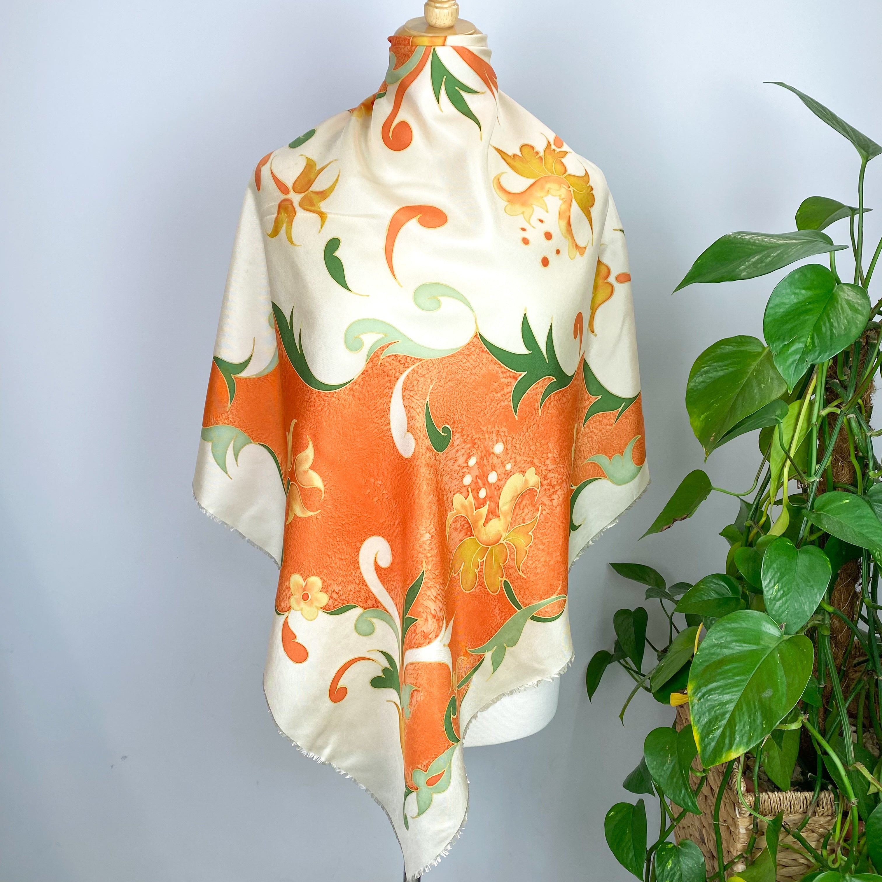 Orange Abstract Vintage Silk Scarf