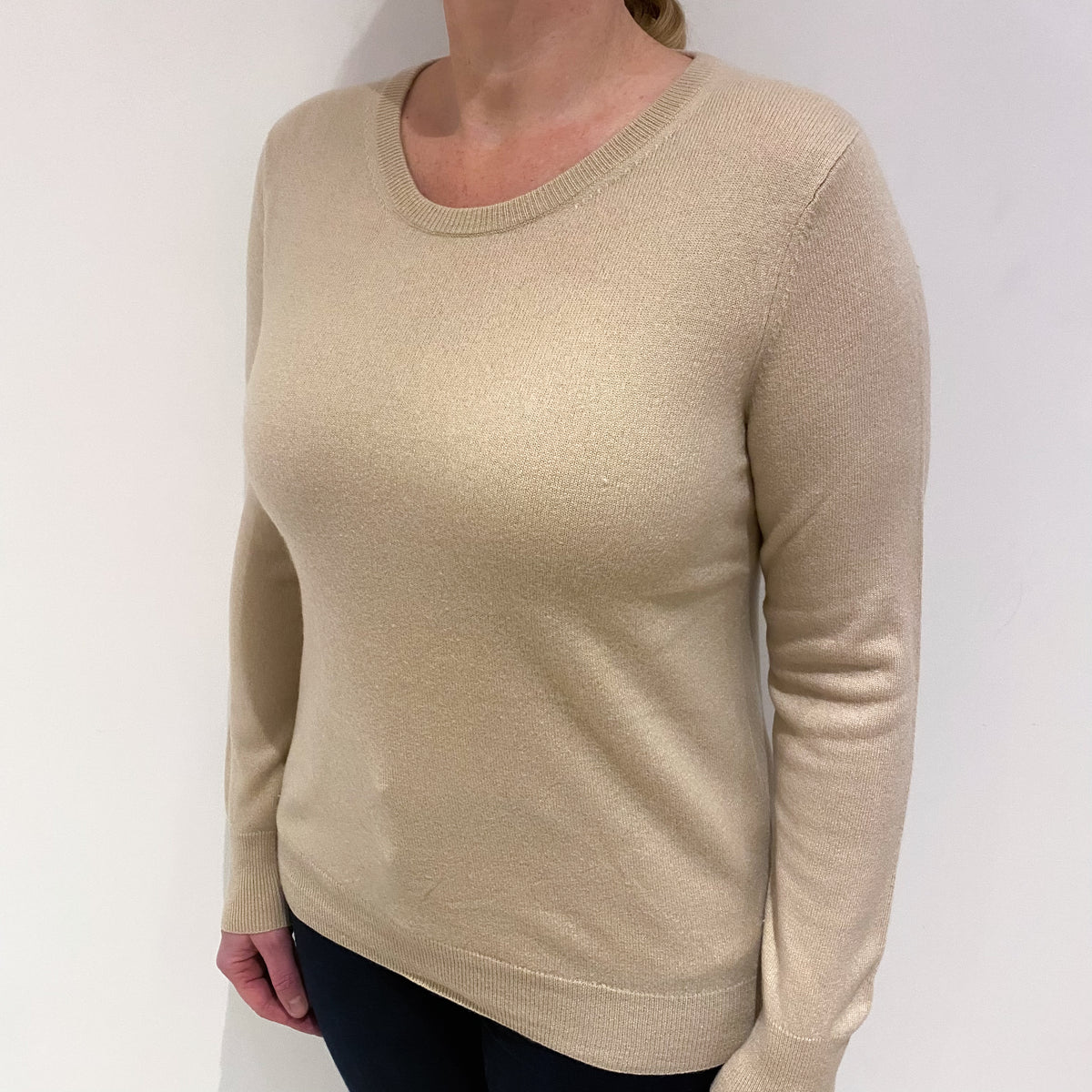 Buff Beige Cashmere Crew Neck Jumper Large