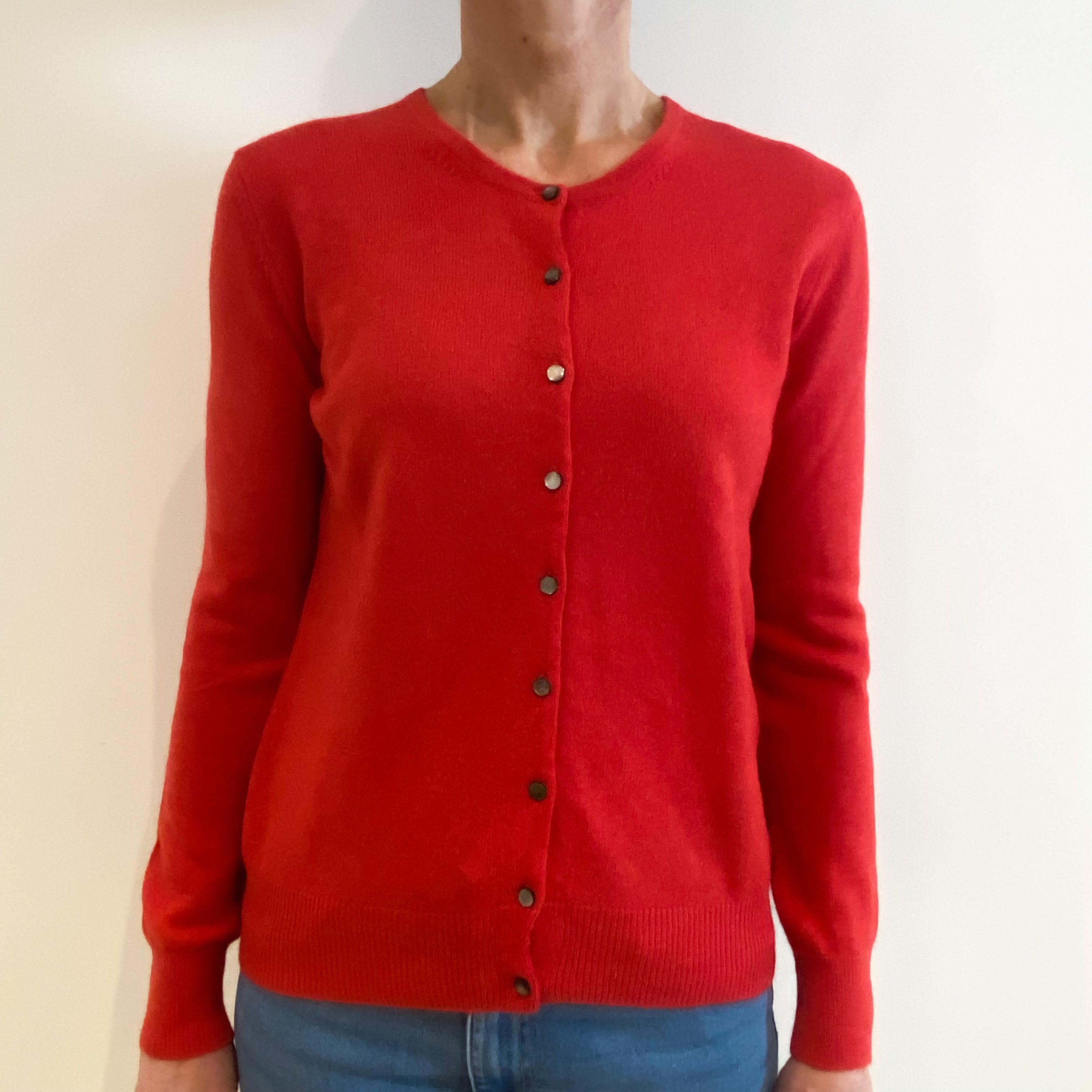 Strawberry Pink Cashmere Crew Neck Cardigan Small