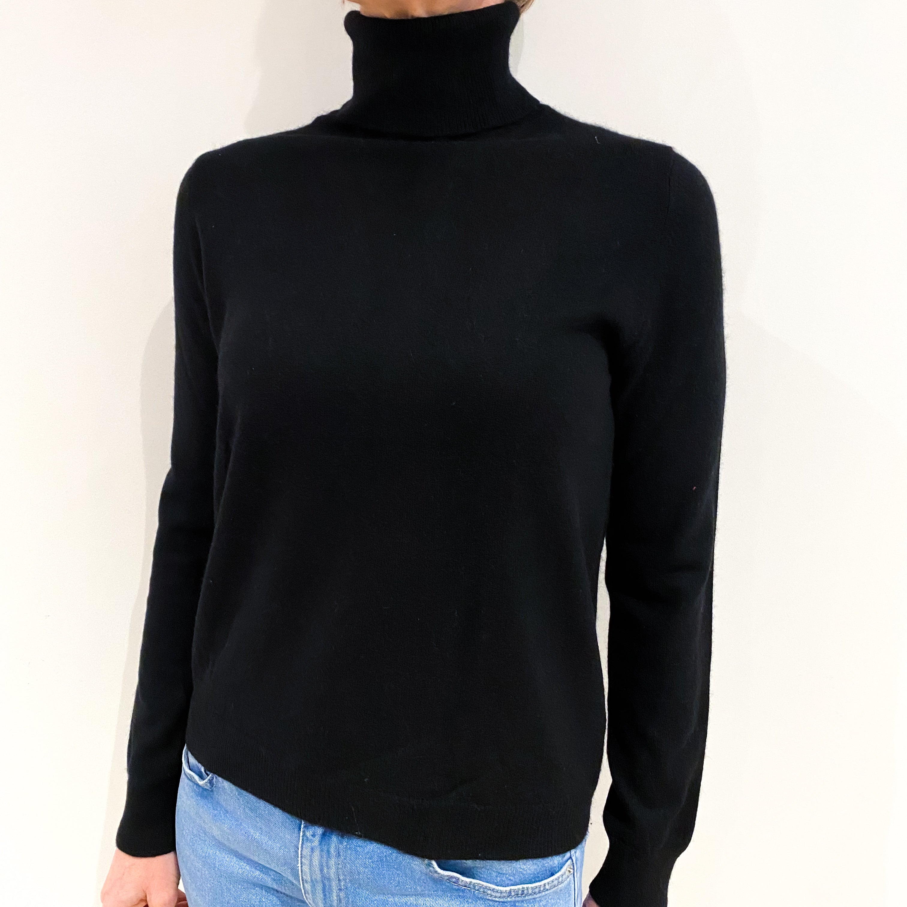 Black Cashmere Polo Neck Jumper Small