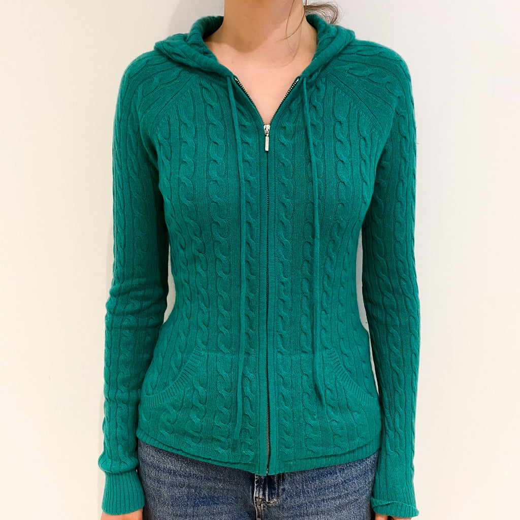 Jade Green Cashmere Zip Up Hoodie Jumper Extra Small
