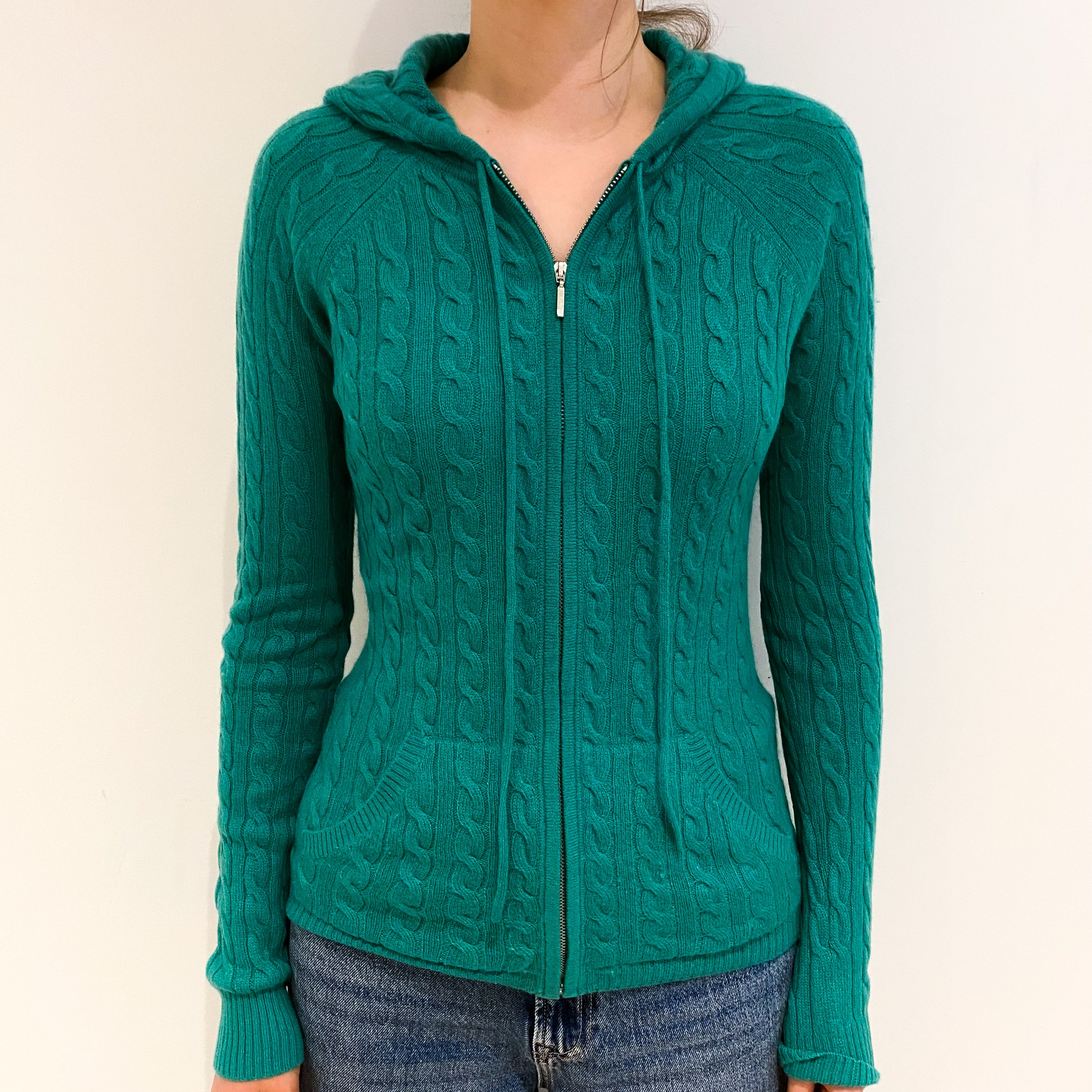 Jade Green Cashmere Zip Up Hoodie Jumper Extra Small