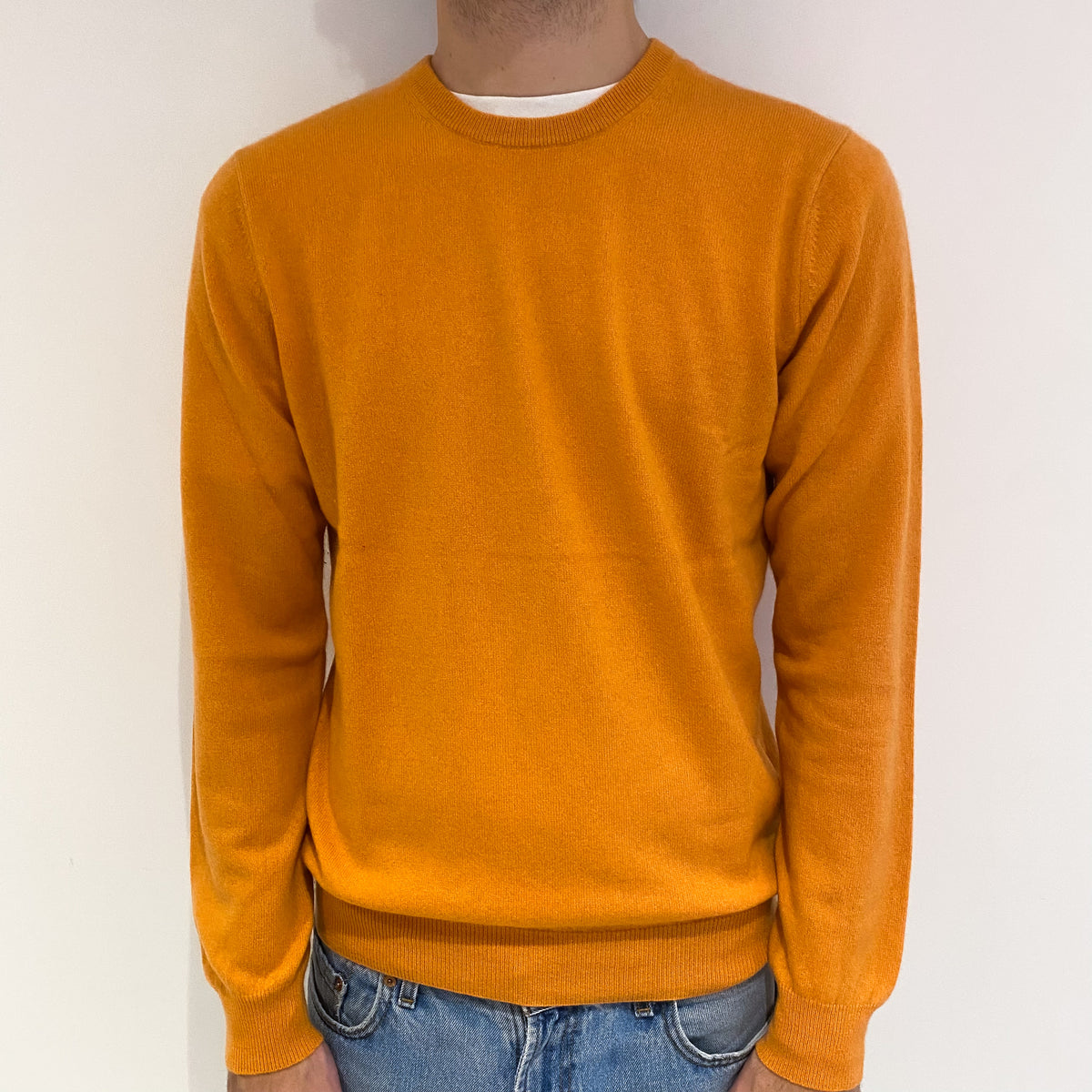 Men's Orange Cashmere Crew Neck Jumper Large