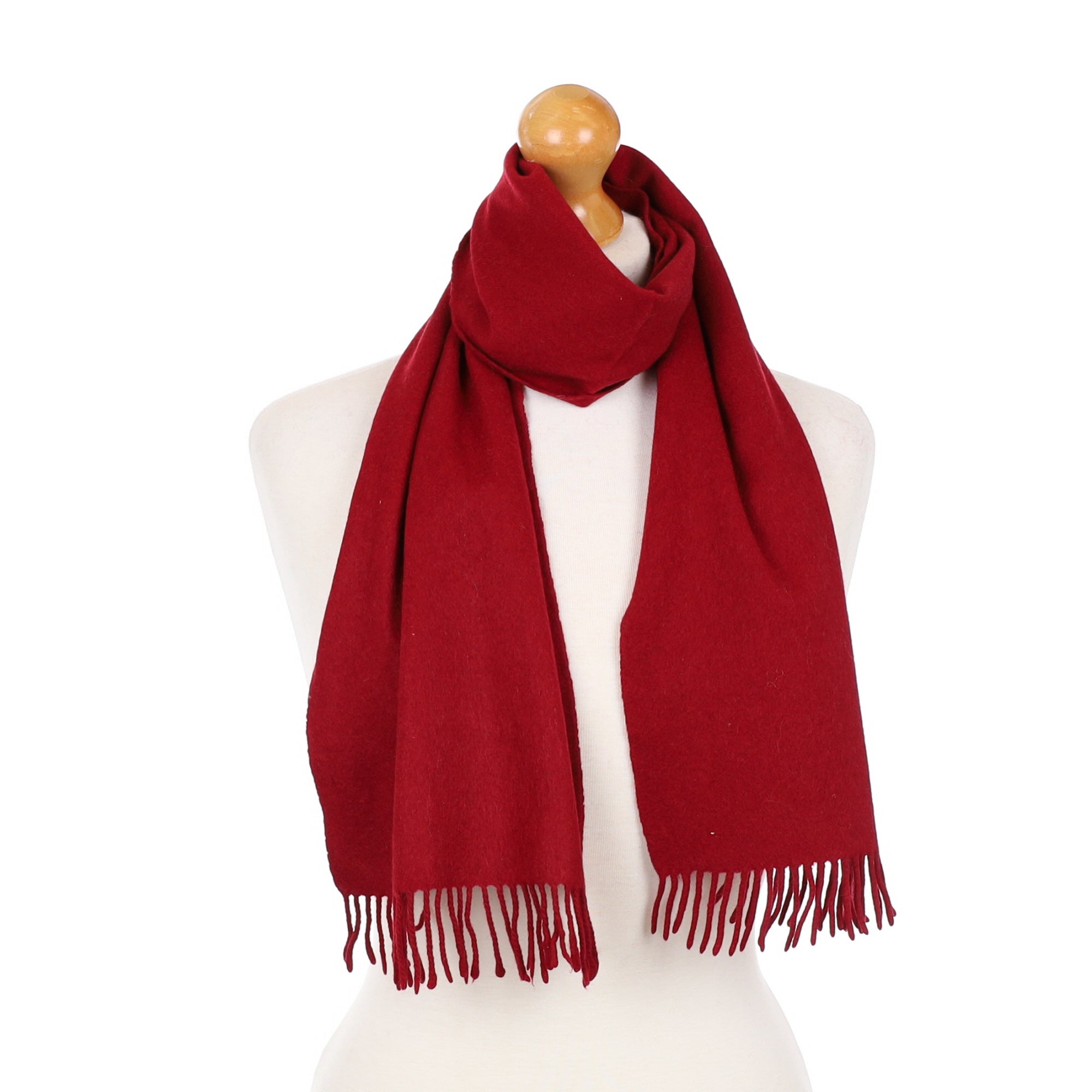Scottish Burgundy Red Cashmere Fringed Woven Scarf