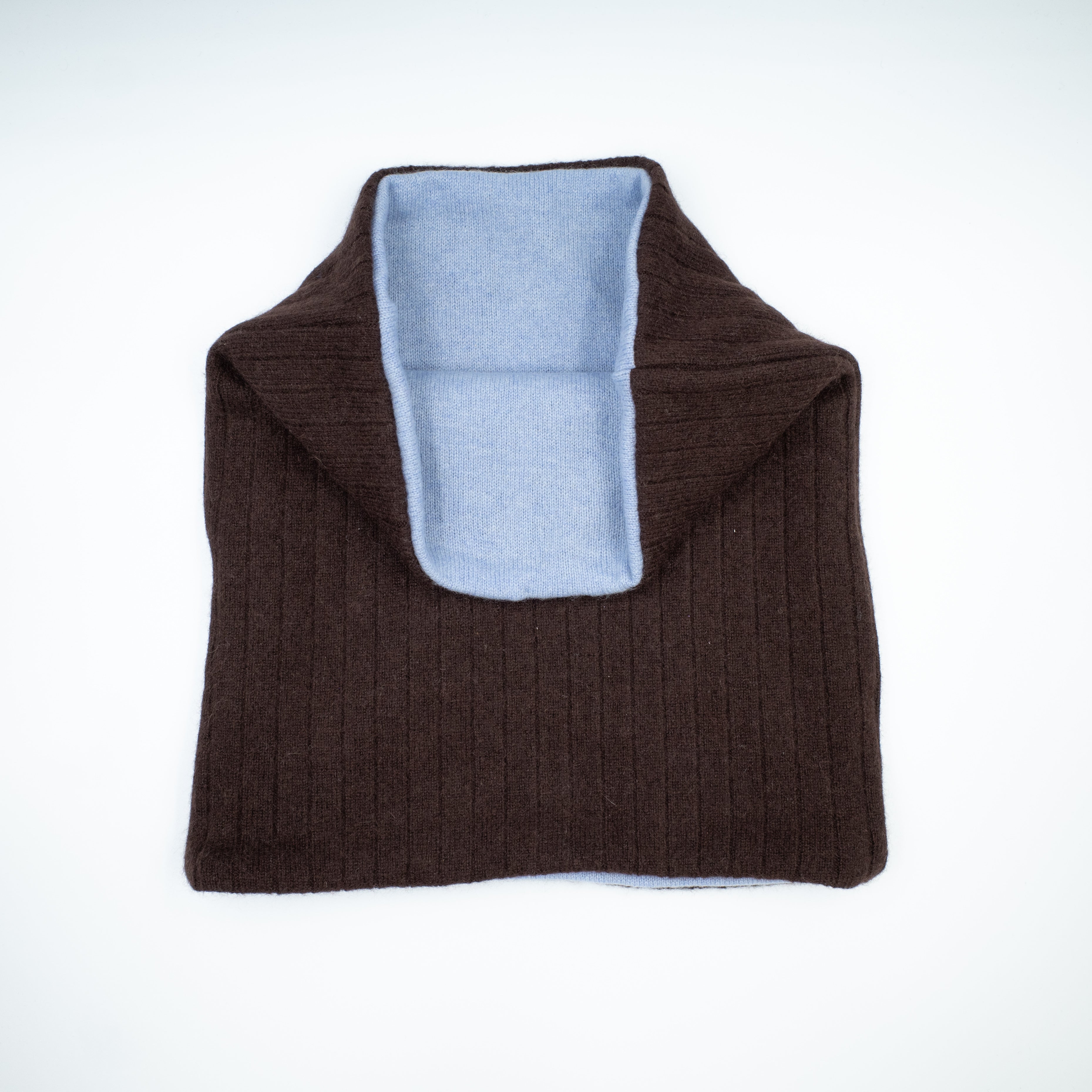 Chocolate Brown Ribbed and Powder Blue Luxury Double Layered Snood