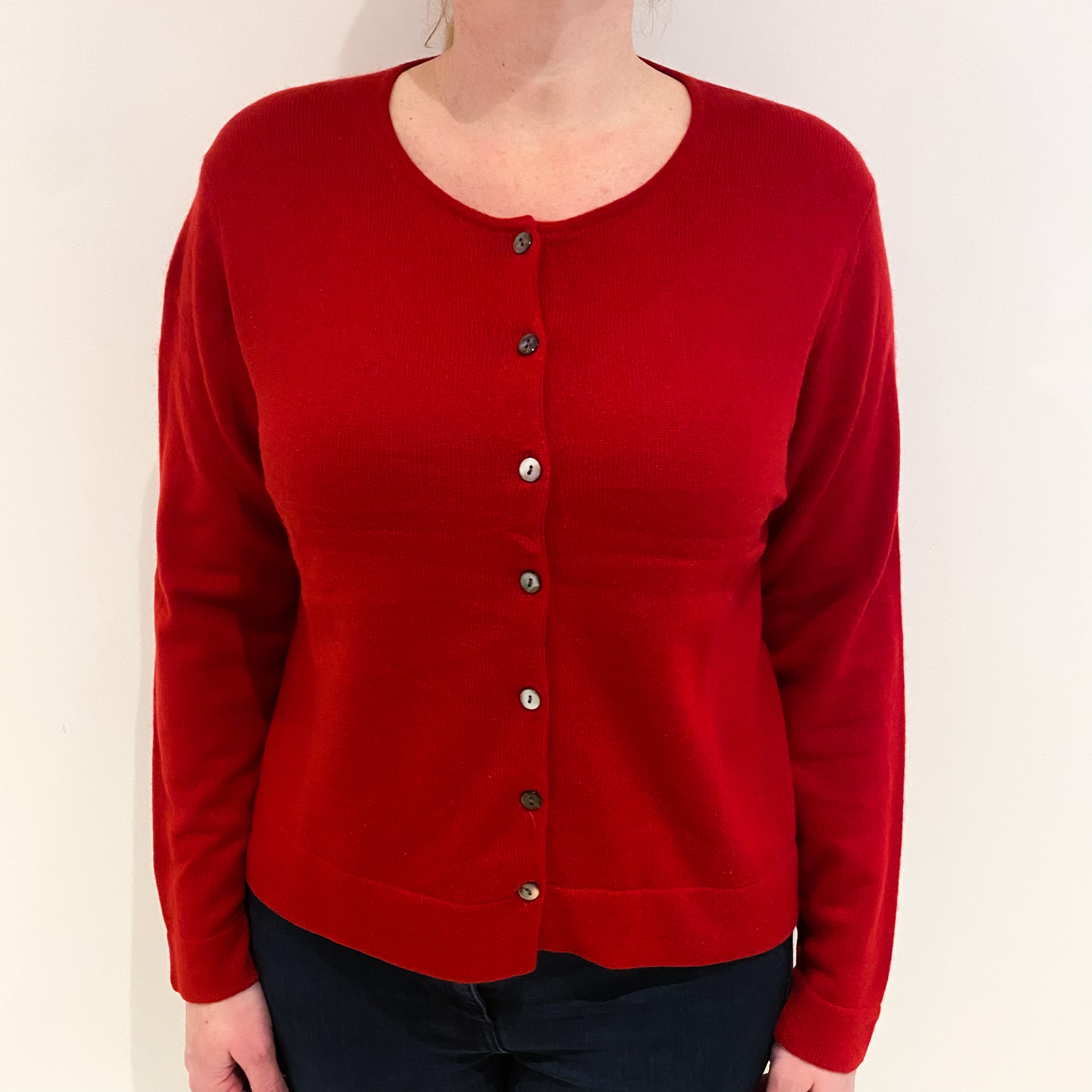 Scarlet Red Cashmere Crew Neck Cardigan Large