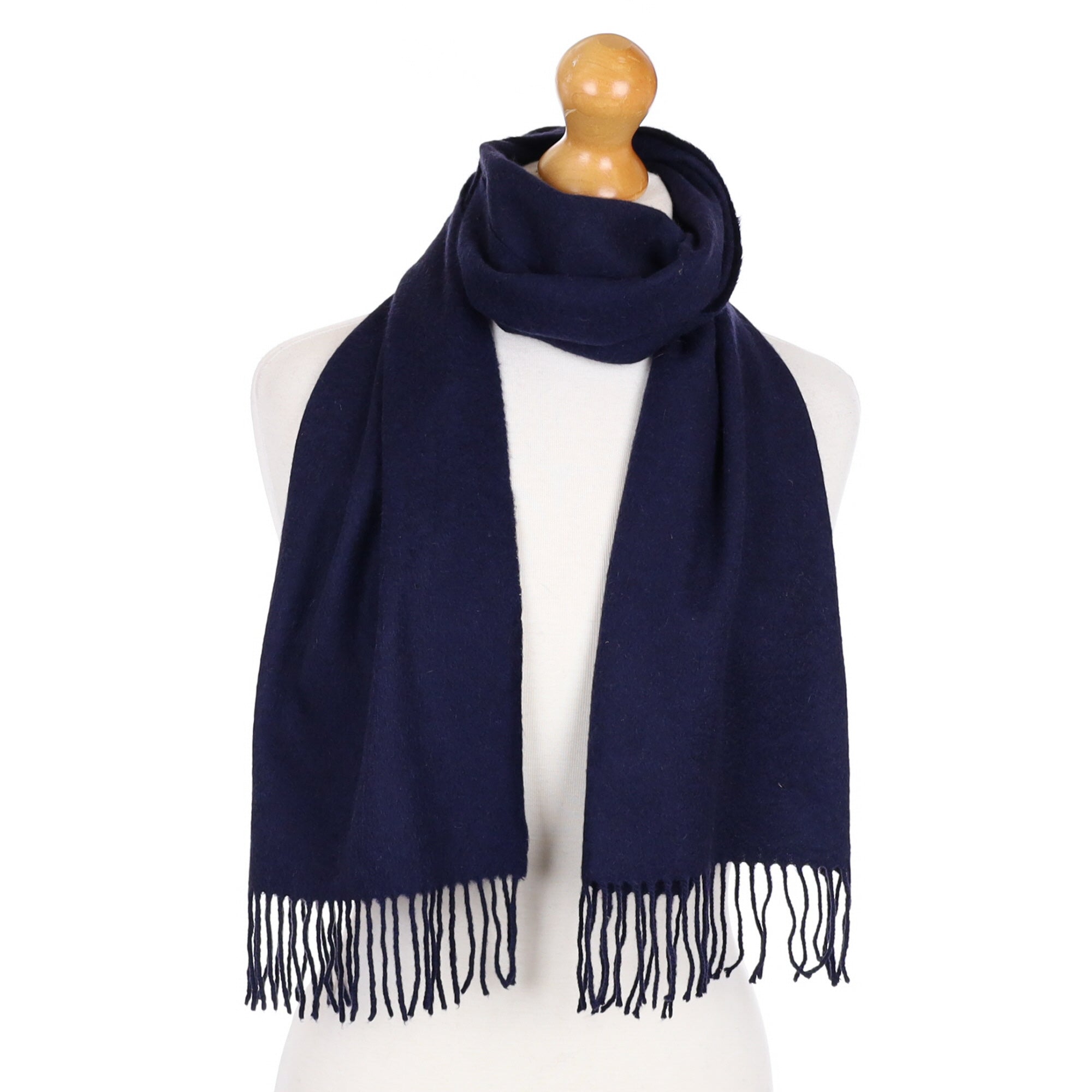 Navy Blue Cashmere Fringed Woven Scarf