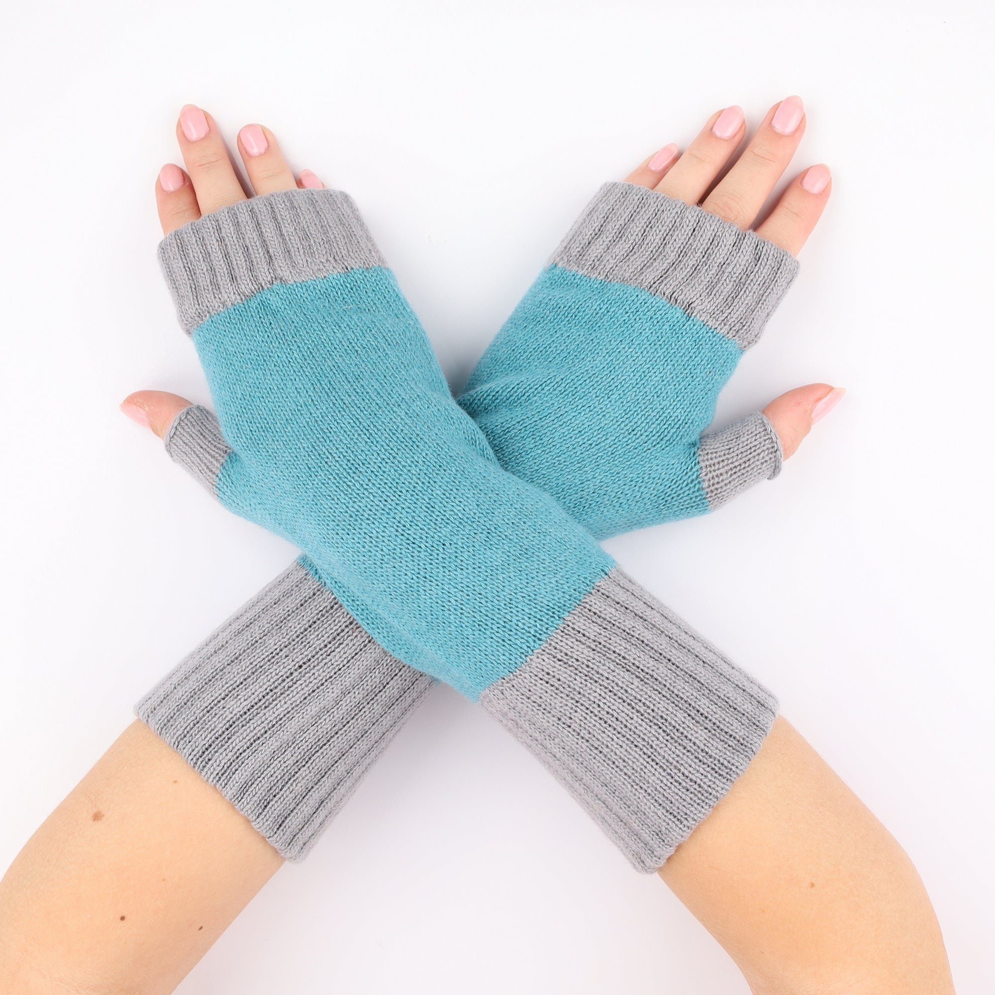Brand New Scottish Turquoise and Grey Fingerless Gloves