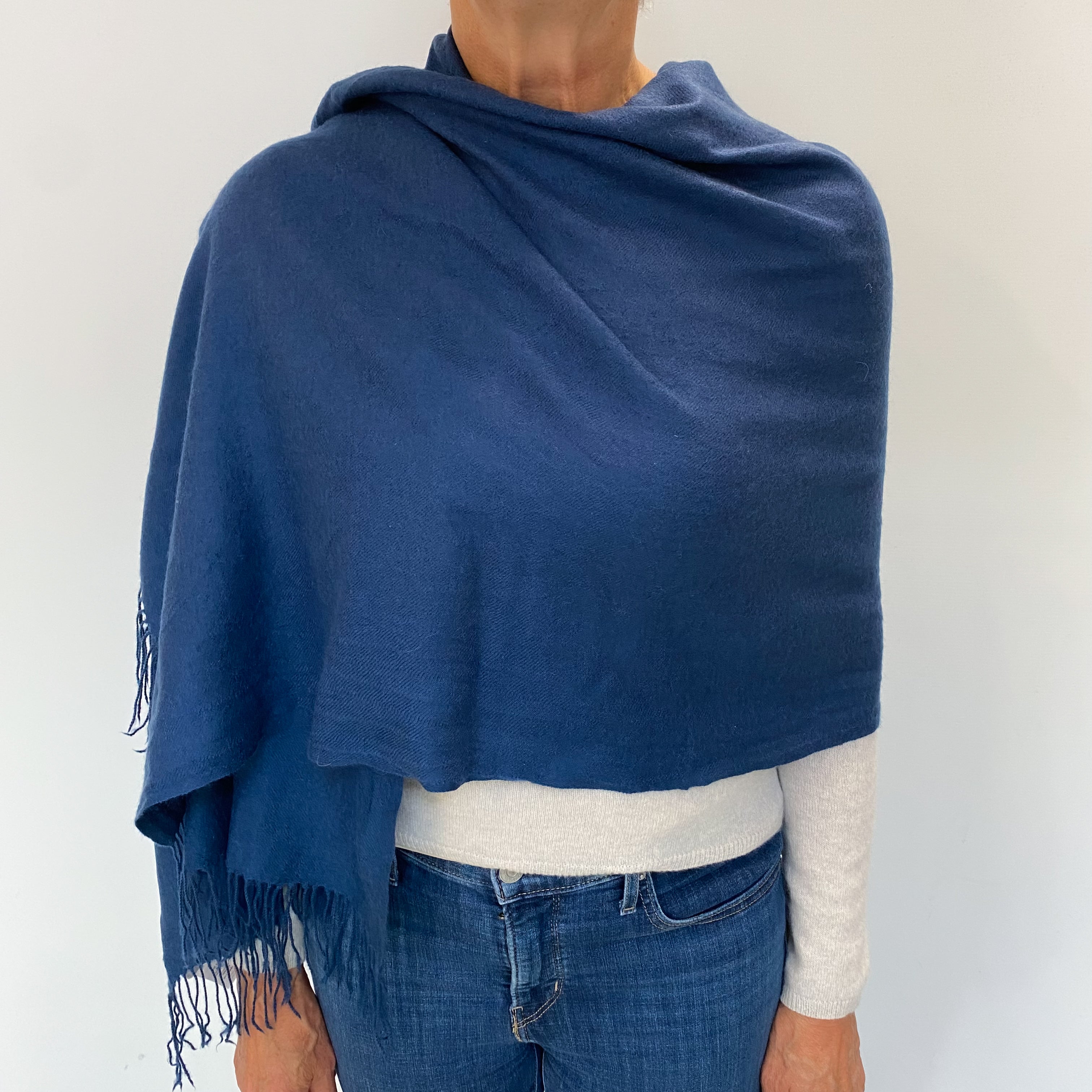 French Navy Cashmere Fine Knit Woven Wrap