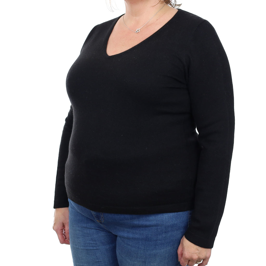 Black Cashmere V Neck Jumper Extra Large