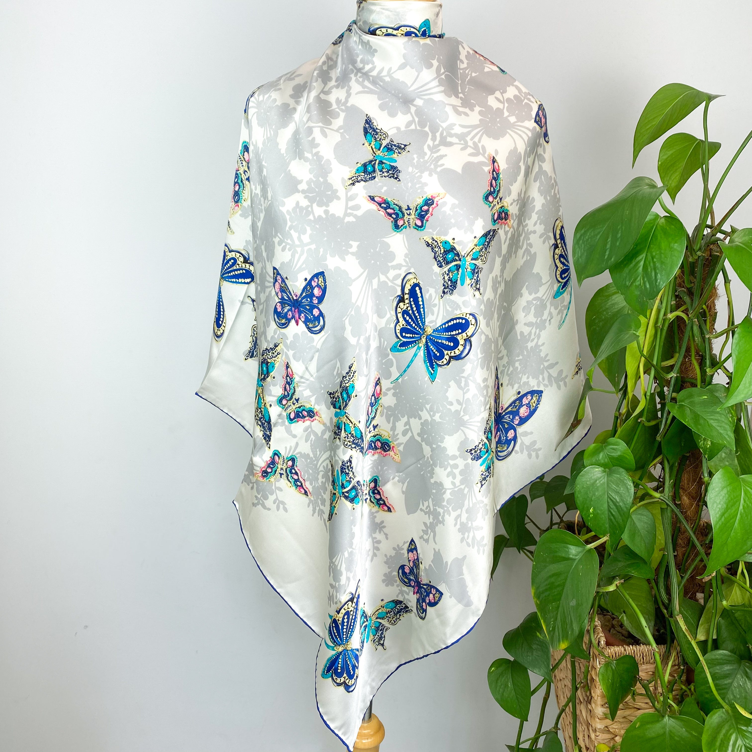 Cream Butterfly Silk Scarf