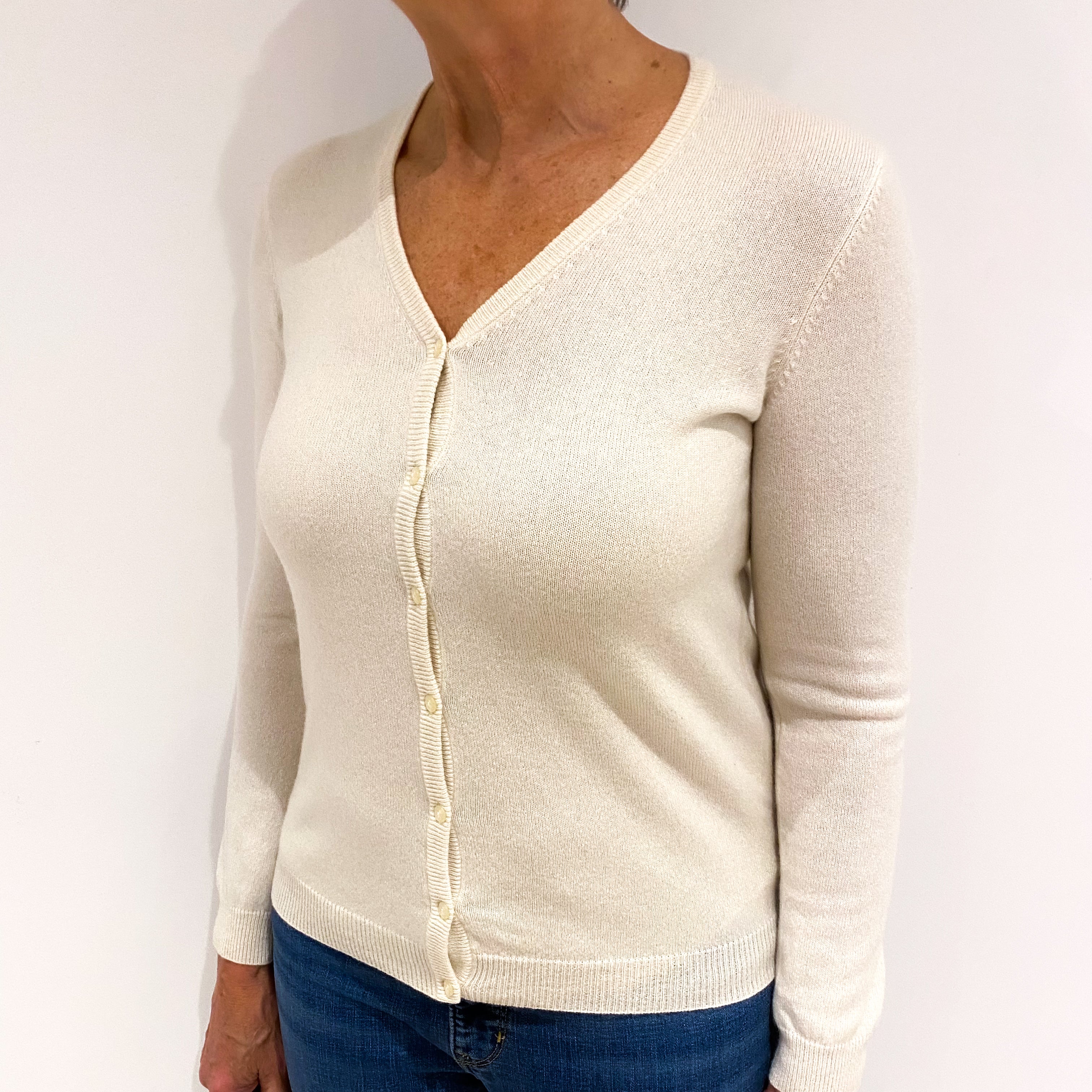 Cream Cashmere V Neck Cardigan Medium