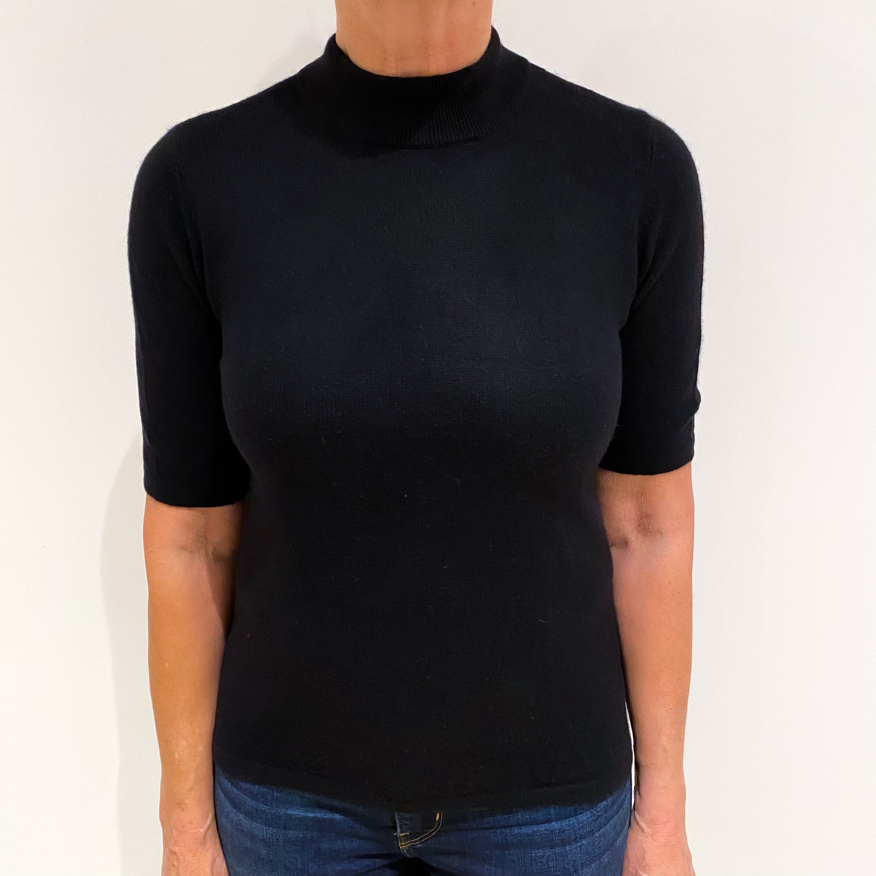 Black Cashmere Short Sleeve Turtle Neck Jumper Medium