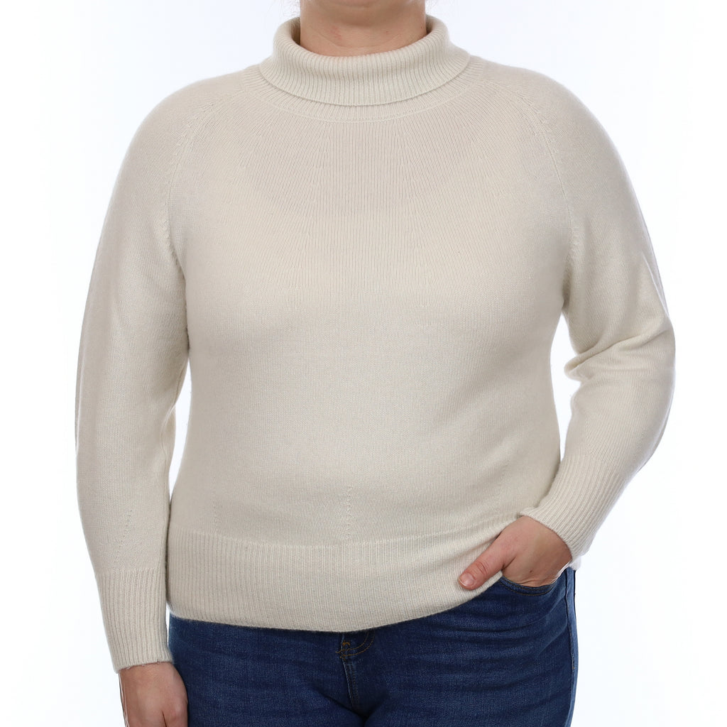 Purotatto Ivory Heavy Knit Cashmere Polo Neck Jumper Large