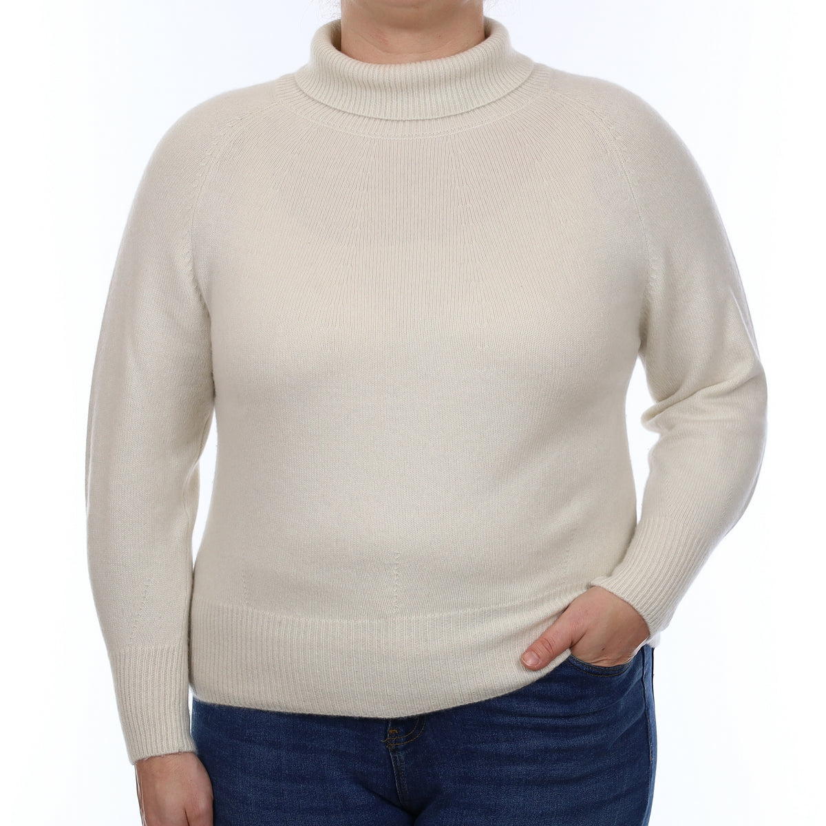 Purotatto Ivory Heavy Knit Cashmere Polo Neck Jumper Large