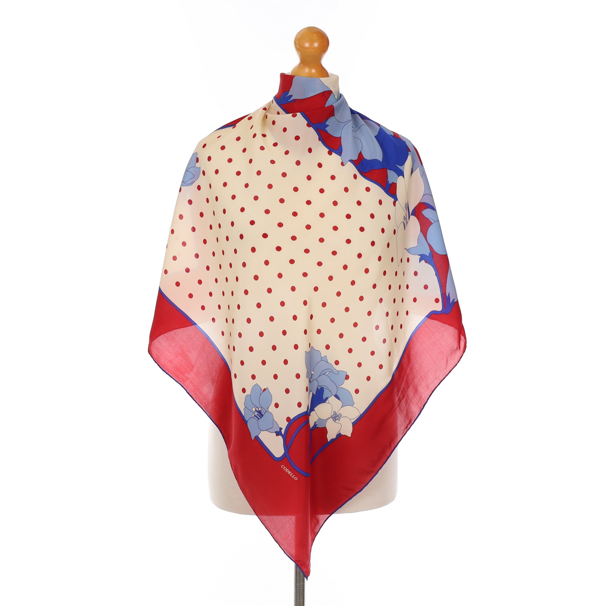 Codello Cream, Red and Blue Vintage Silk Scarf