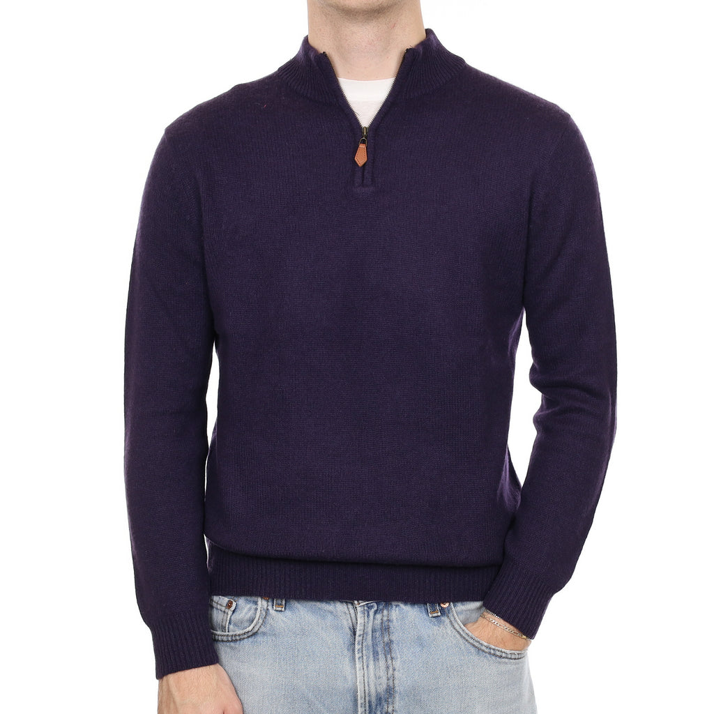 Men's Shadow Purple Cashmere 1/4 Zip Jumper Medium