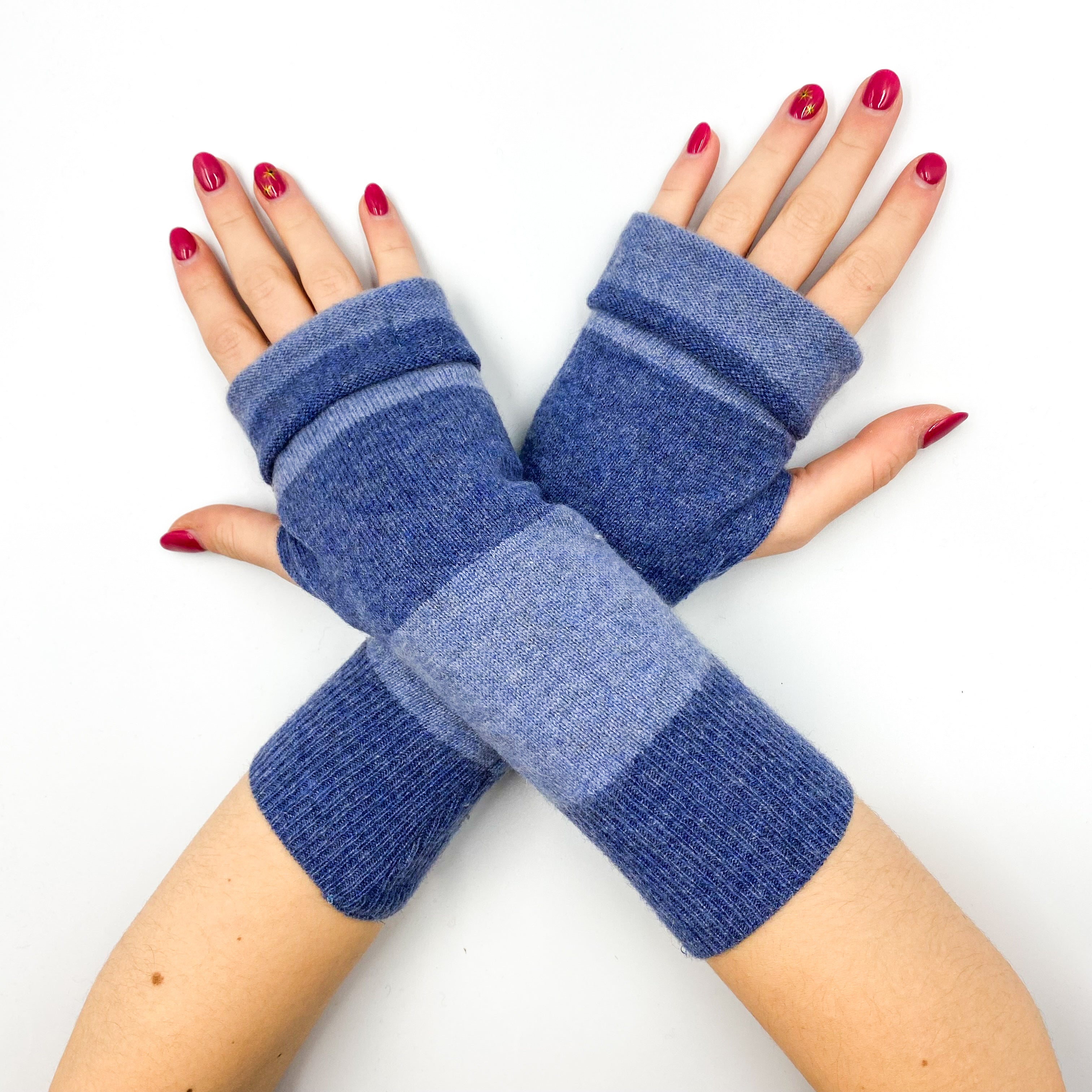 Denim Blue Stripe Fingerless Gloves