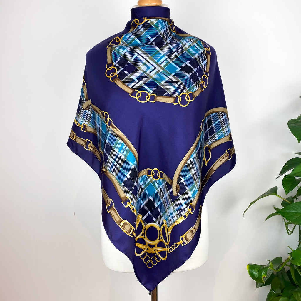 Codello Navy Equestrian Design Silk Scarf