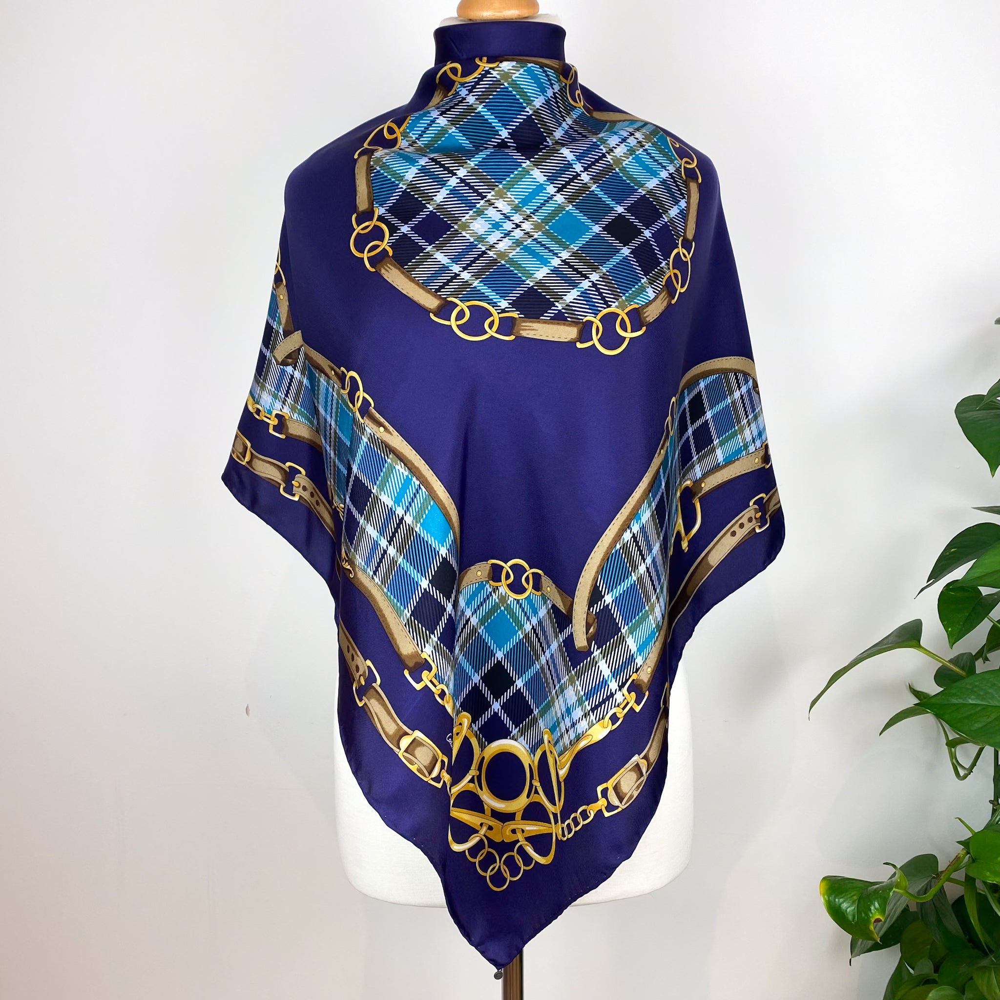 Codello Navy Equestrian Design Silk Scarf